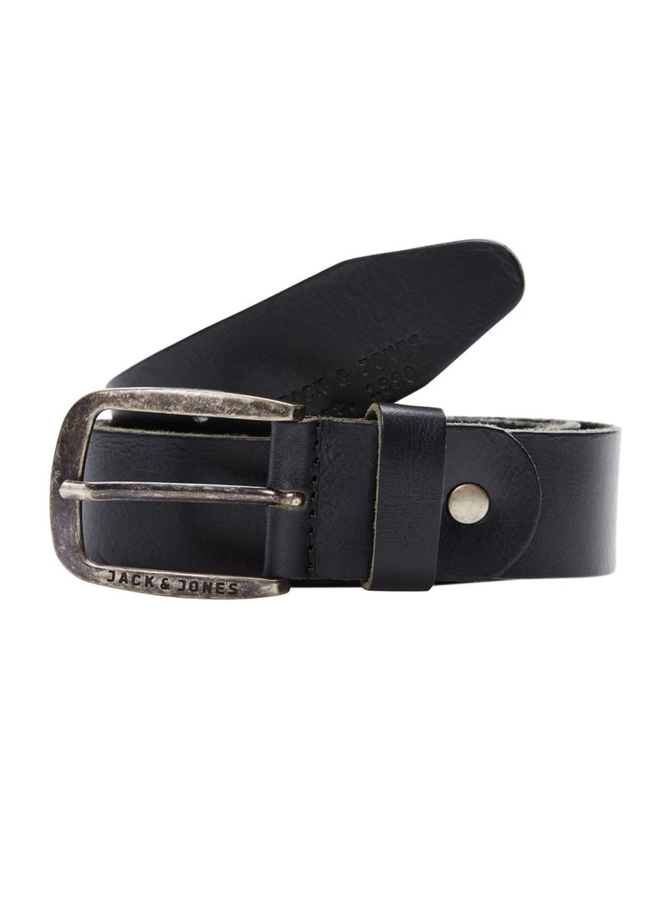 Jack & Jones Curea barbati din piele de bivol, catarama clasica cu stift, Negru (SELECTATI MARIMEA: 90 cm)