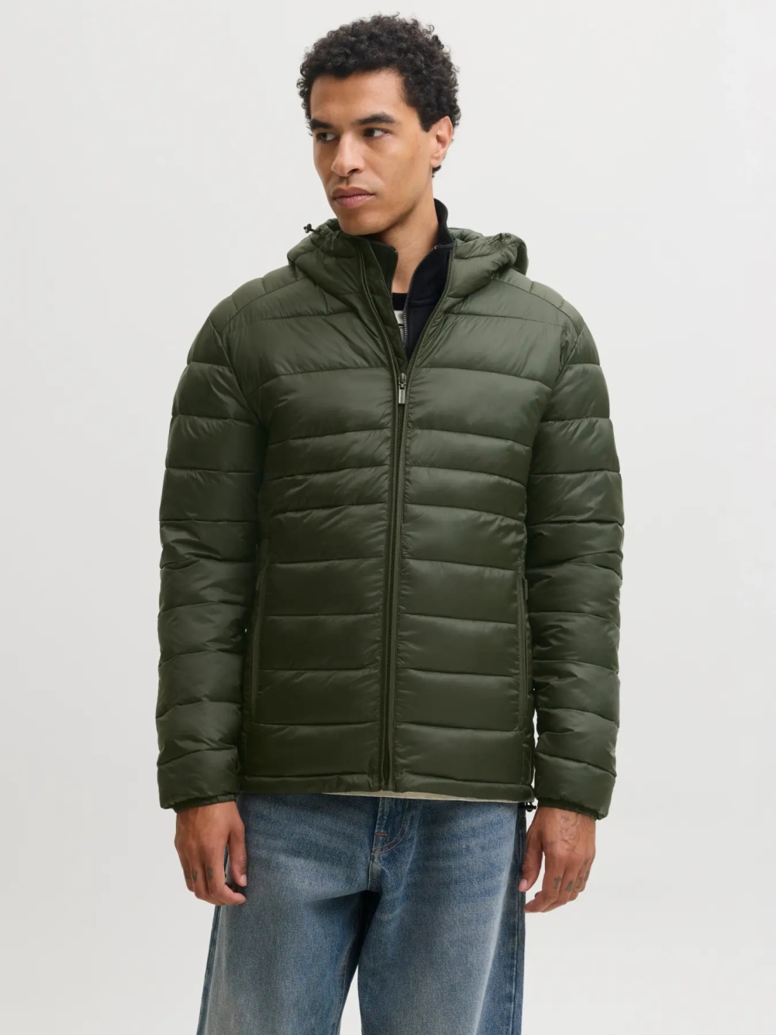Jack & Jones Jacheta matlasata, barbati, cu gluga, Regular fit, JJEKINGSLEY, Verde inchis (SELECTATI MARIMEA: L)