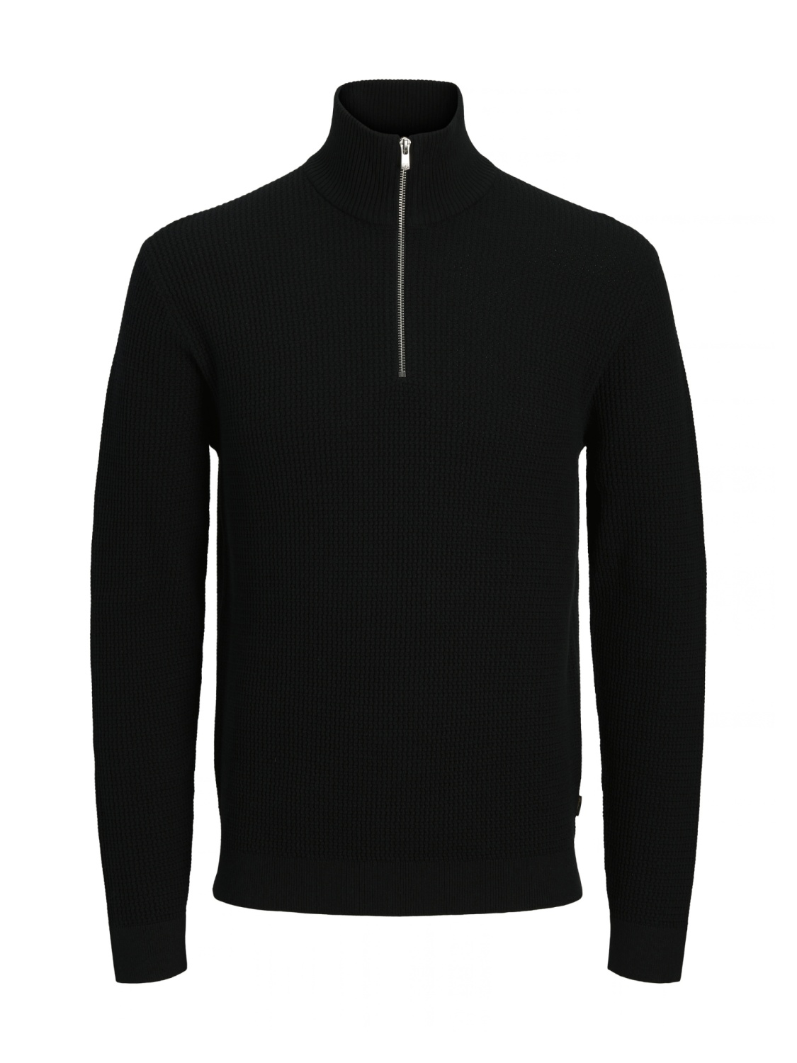 Jack & Jones Pulover barbati cu fermoar la baza gatului, din bumbac organic, JPRBLUSTANLEY, Negru (SELECTATI MARIMEA: L)