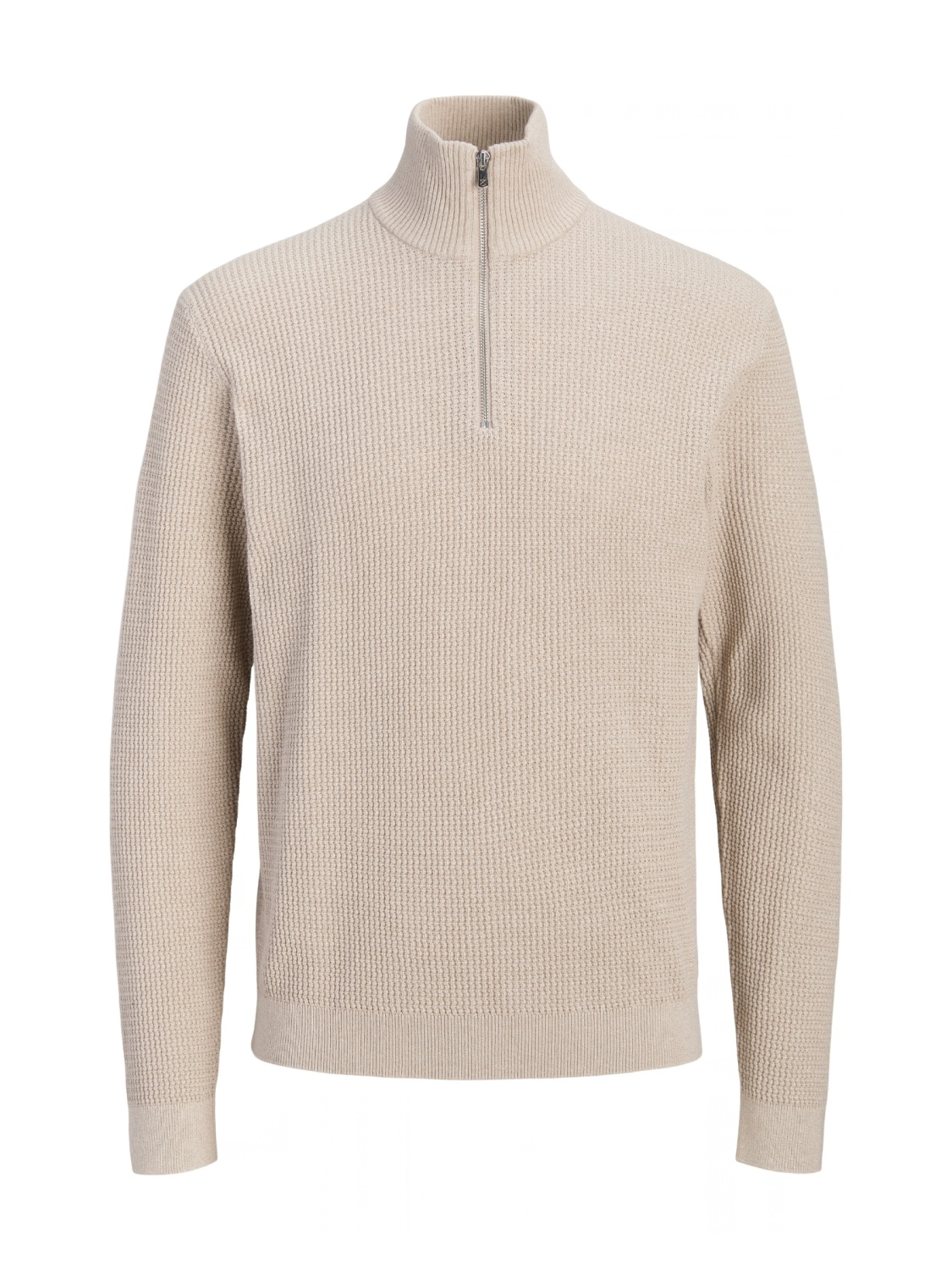 Jack & Jones Pulover barbati cu fermoar la baza gatului, din bumbac organic, JPRBLUSTANLEY, Bej (SELECTATI MARIMEA: L)