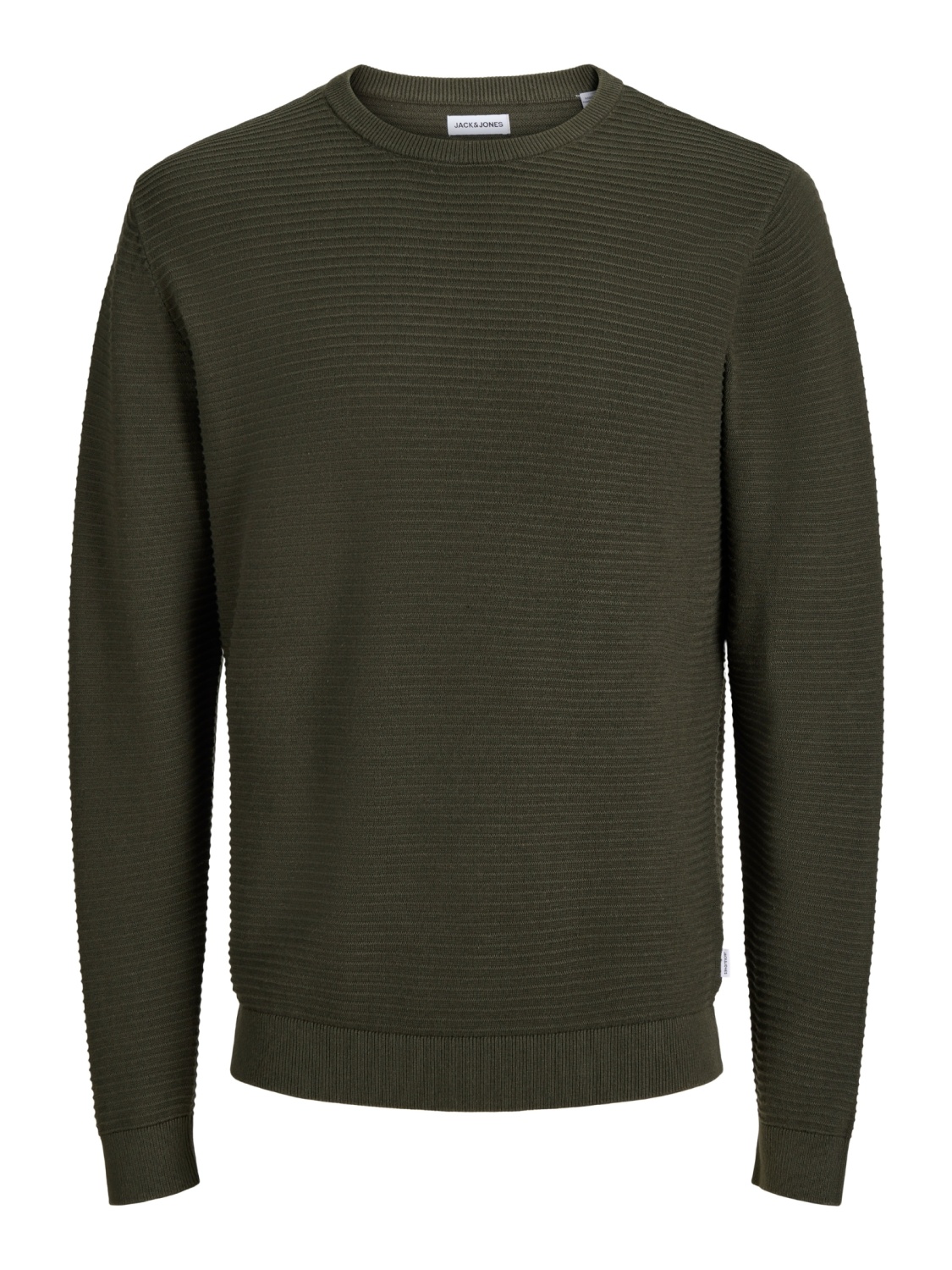 Jack & Jones Pulover barbati din bumbac organic, decolteu la baza gatului, Regular Fit, JJEBRODY, Verde inchis (SELECTATI MARIMEA: M)