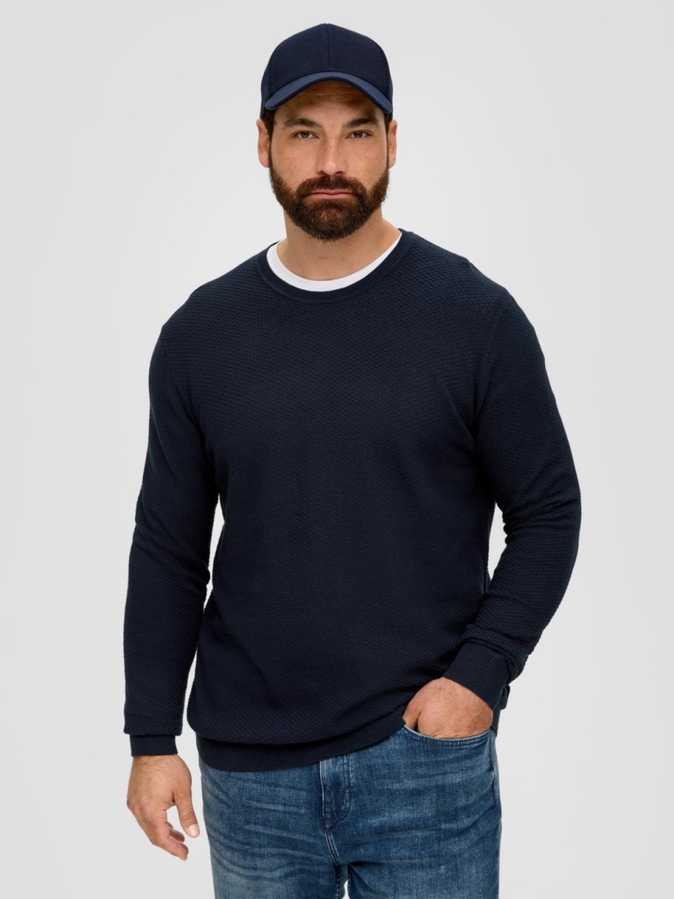 Pulover barbati big size, subtire cu decolteu la baza gatului, Bleumarin (SELECTATI MARIMEA: 2XL)