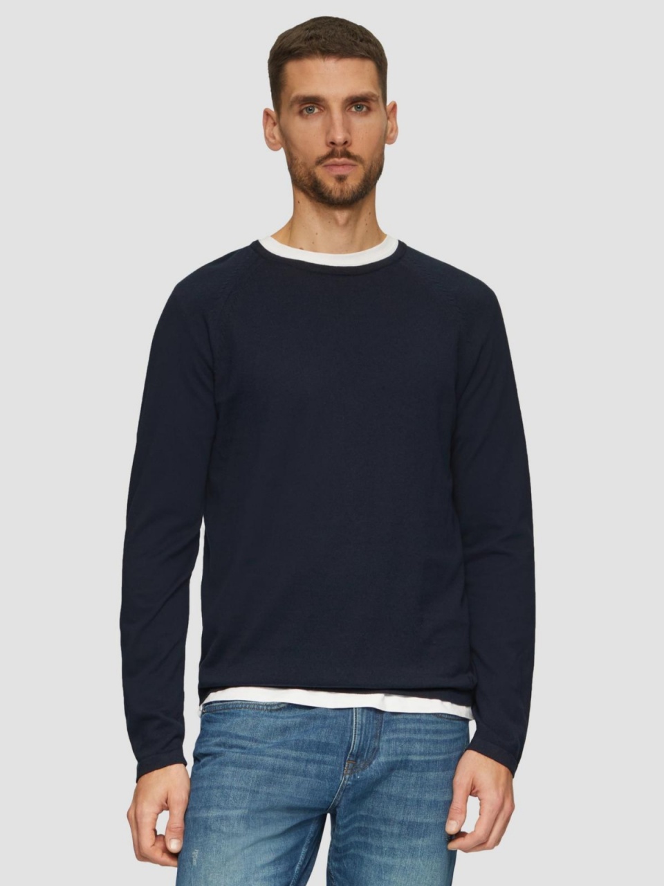 Pulover barbati, subtire, din bumbac, cu logo, Bleumarin (SELECTATI MARIMEA: 2XL)