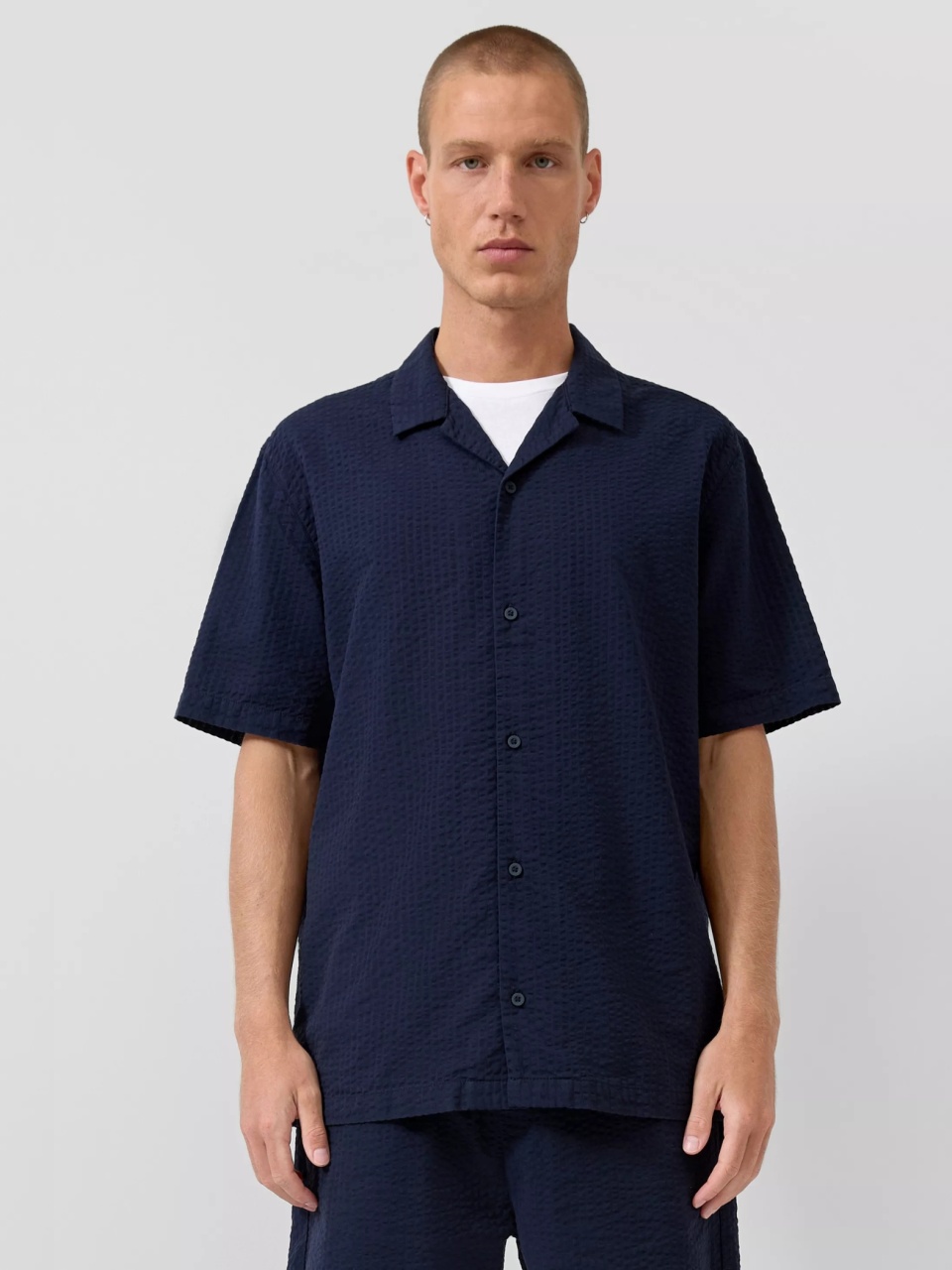Q/S by s.Oliver Camasa cu maneca scurta barbati, din bumbac, Resort fit, Bleumarin inchis (SELECTATI MARIMEA: L)