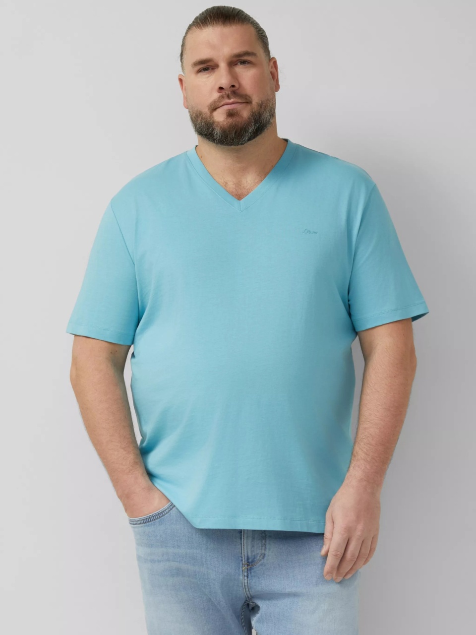 s.Oliver Big Sizes Tricou barbati big sizes cu anchior, din bumbac, Regular fit, Albastru deschis (SELECTATI MARIMEA: 5XL)
