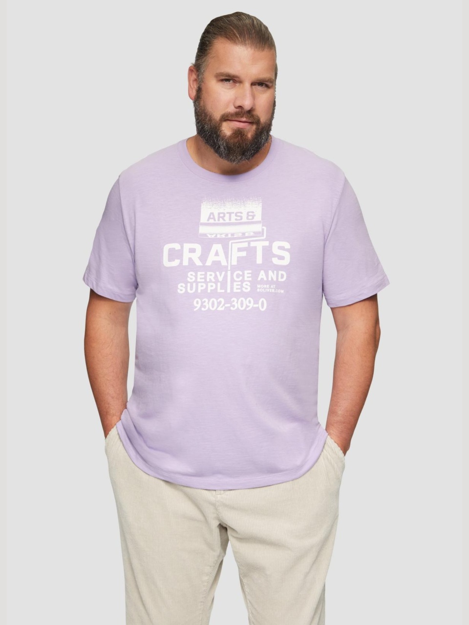 s.Oliver Big Sizes Tricou barbati big sizes cu imprimeu text si decolteu la baza gatului, Lila (SELECTATI MARIMEA: 5XL)