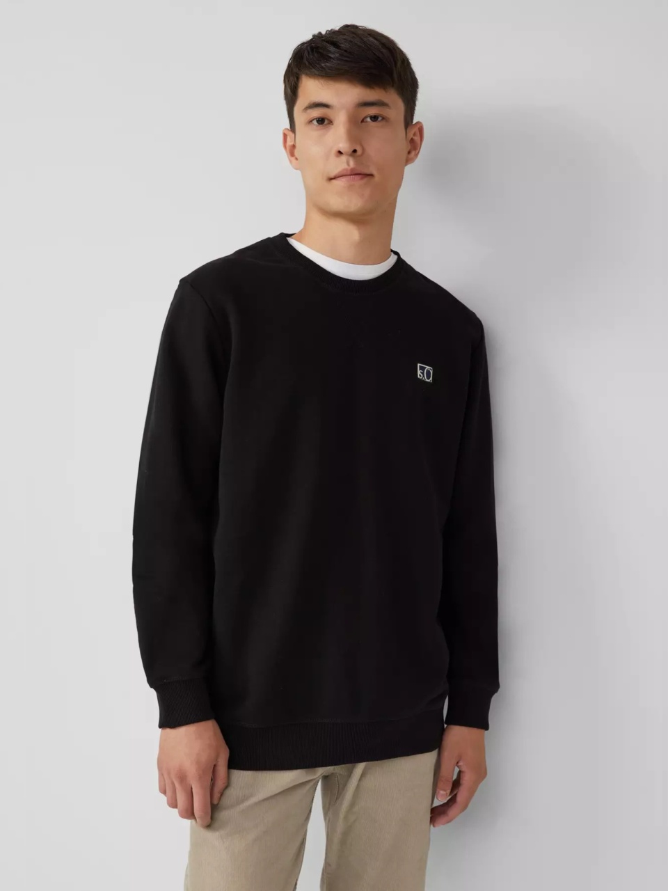 s.Oliver Bluza barbati, cu decolteu la baza gatului, logo, Negru (SELECTATI MARIMEA: M)