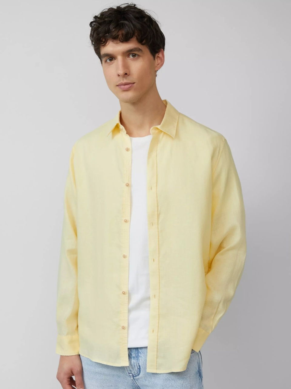 s.Oliver Camasa barbati cu maneca lunga, din in, Regular fit, Galben (SELECTATI MARIMEA: XL)