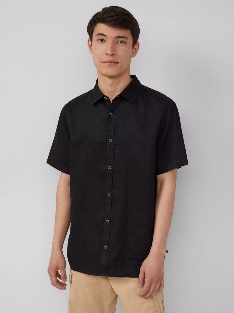 s.Oliver Camasa barbati cu maneca scurta, din in cu croiala Regular fit, Negru (SELECTATI MARIMEA: L)