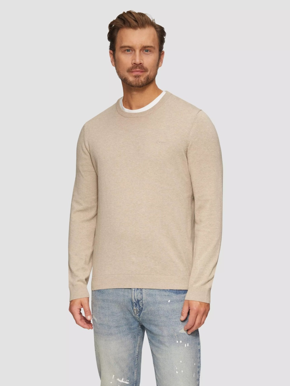 s.Oliver Pulover barbati cu decolteu la baza gatului, Bej (SELECTATI MARIMEA: 2XL)