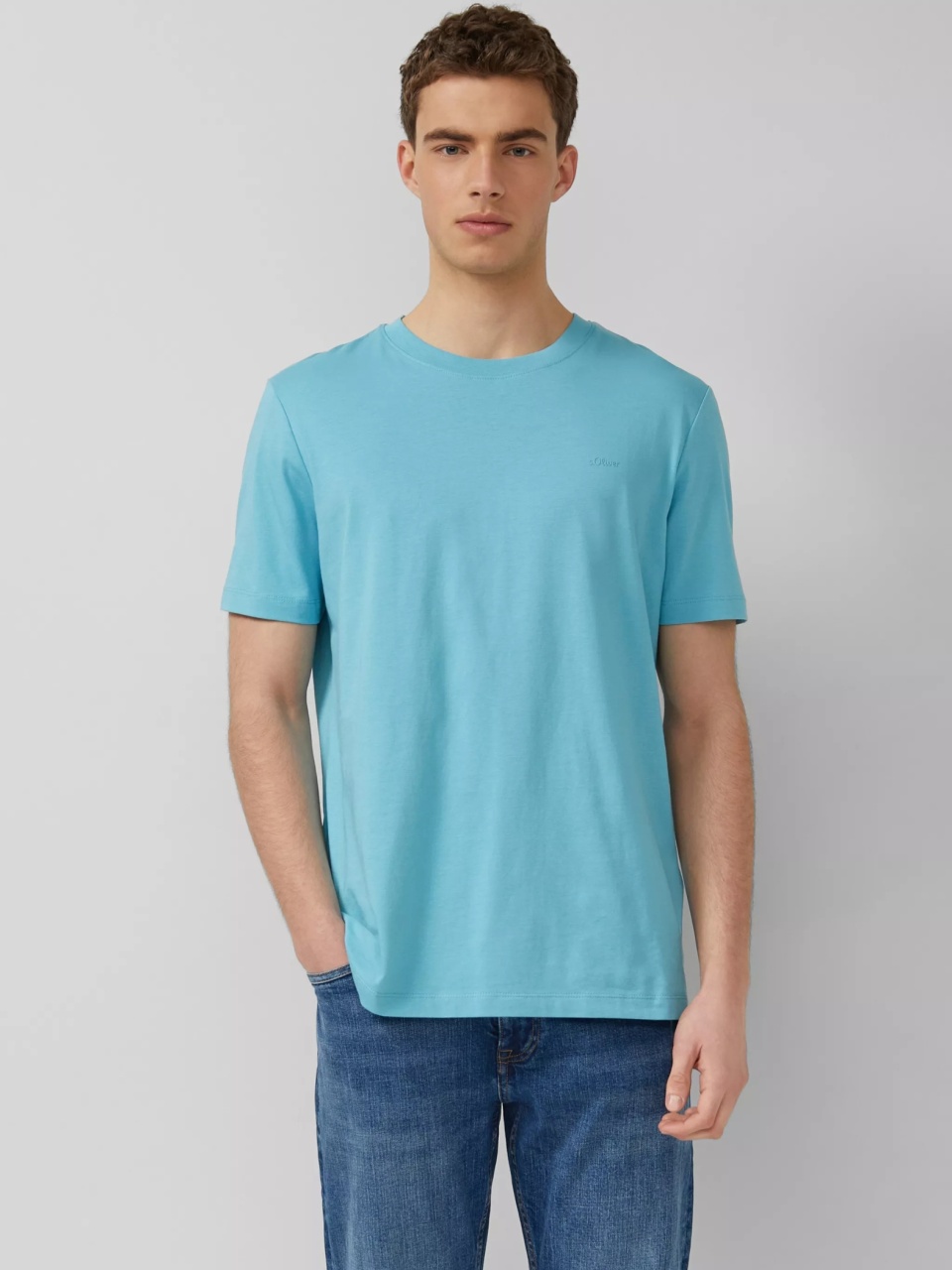 s.Oliver Tricou barbati din bumbac, la baza gatului, Regular fit, Turcoaz (SELECTATI MARIMEA: XL)