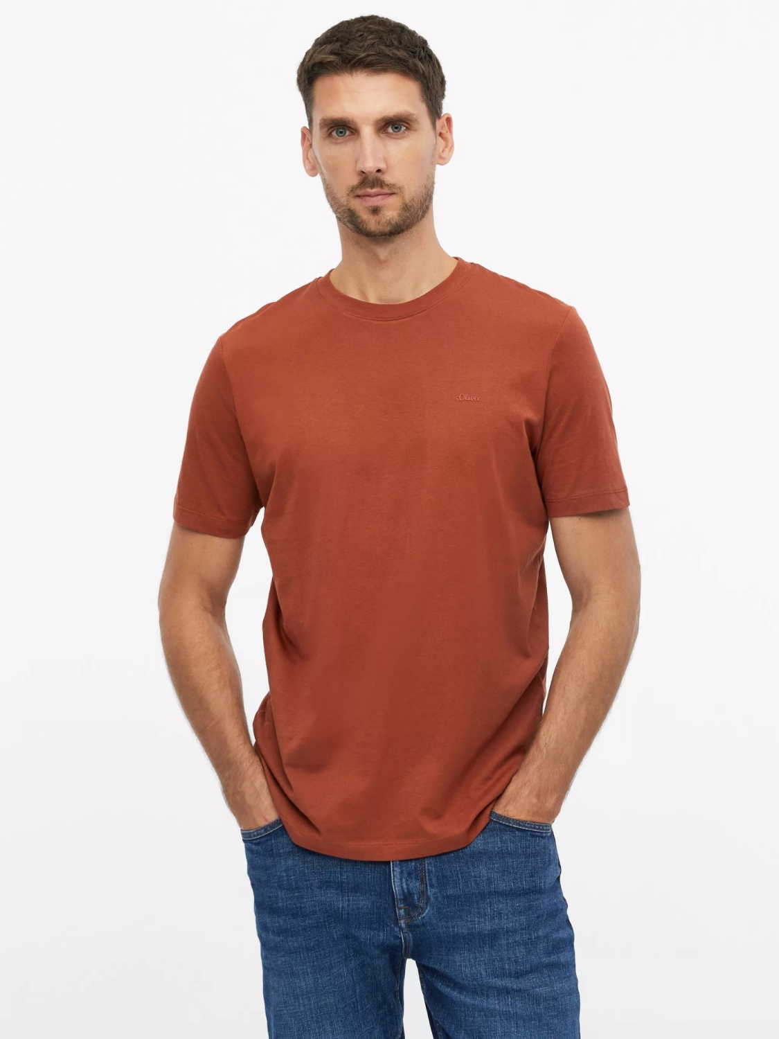 s.Oliver Tricou cu decolteu la baza gatului, barbati, din bumbac, Regular fit, Maro (SELECTATI MARIMEA: 2XL)