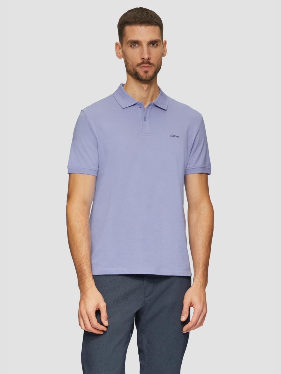 s.Oliver Tricou polo barbati, din bumbac cu croiala Regular Fit, logo, Lila (SELECTATI MARIMEA: S)
