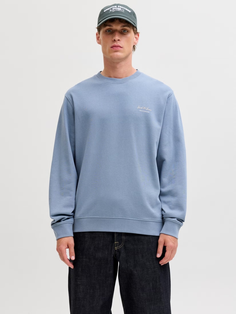 Jack & Jones Bluza barbati, Relaxed fit, cu decolteu la baza gatului, Albastru (SELECTATI MARIMEA: S)