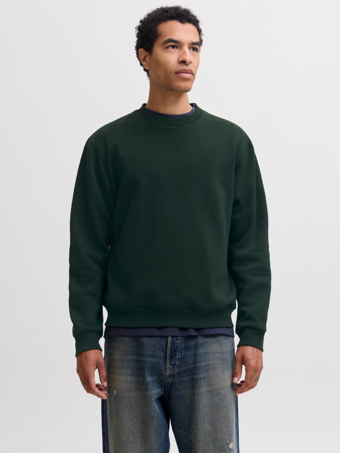 Jack & Jones Bluza barbati, simpla cu decolteu la baza gatului, JJEBRADLEY, Verde inchis (SELECTATI MARIMEA: 2XL)