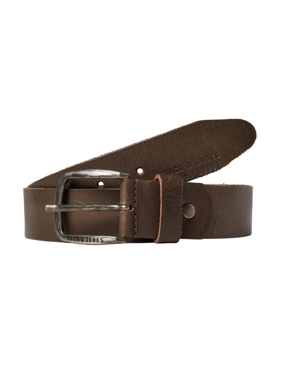 Jack & Jones Curea barbati din piele de bivol, catarama clasica cu stift, Maro (SELECTATI MARIMEA: 95 cm)