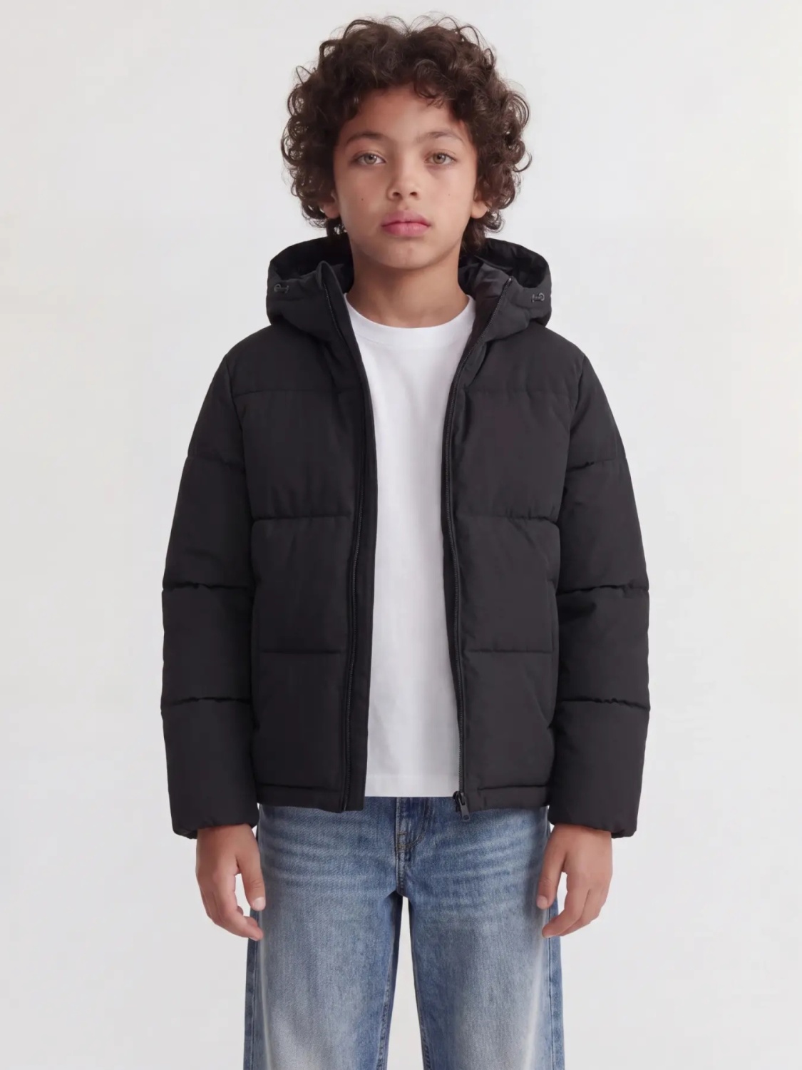 Jack & Jones Geaca baieti, PUFFER, cu gluga, Regular fit, JJGALAXY, Negru (SELECTATI MARIMEA: 176 cm)