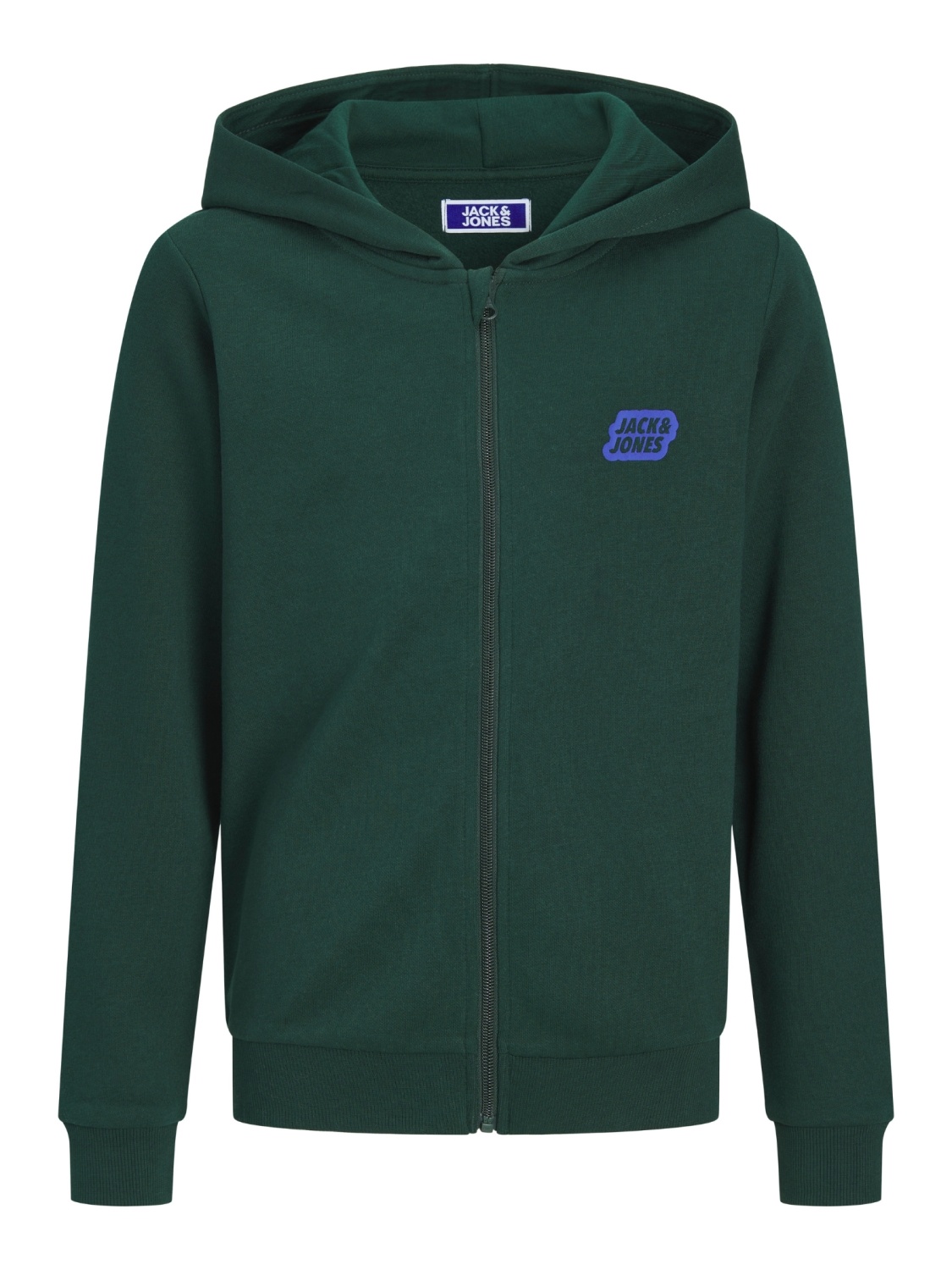 Jack & Jones Hanorac baieti cu gluga si fermoar, Regular Fit, JJAMI, Verde inchis (SELECTATI MARIMEA: 140 cm)