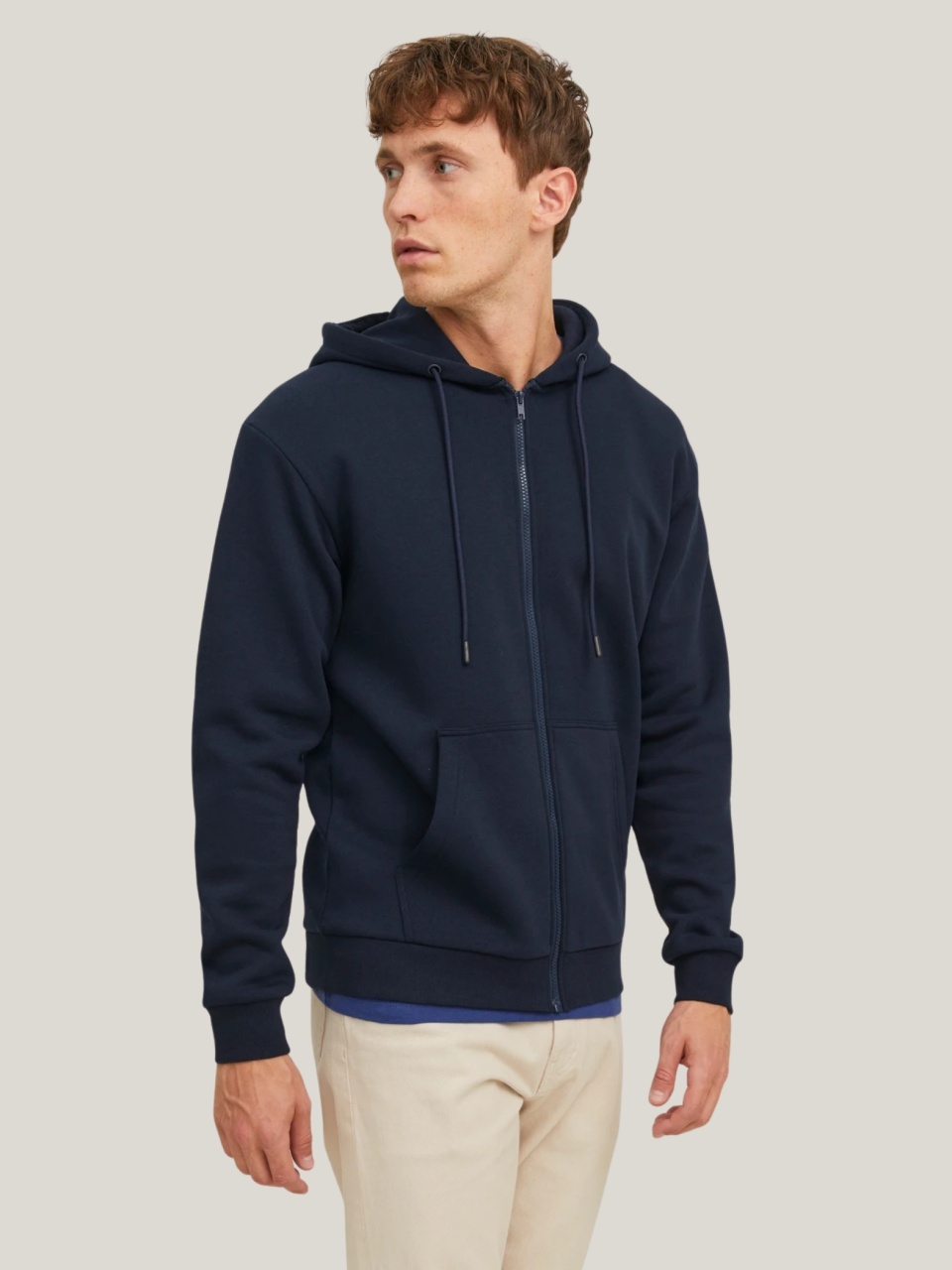Jack & Jones Hanorac barbati, JJEBRADLEY, cu fermoar si gluga, Regular fit, Bleumarin inchis (SELECTATI MARIMEA: L)