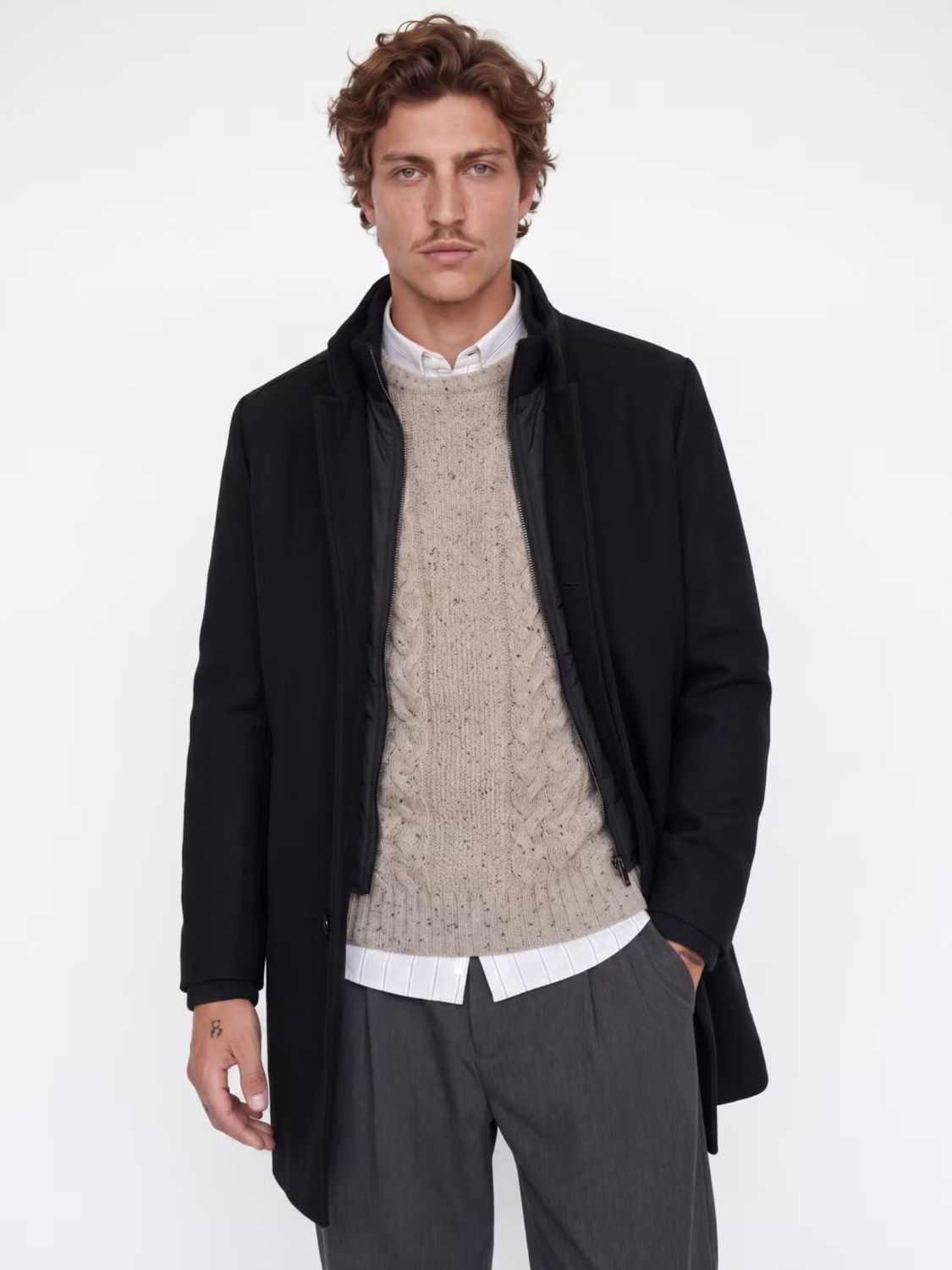 Jack & Jones Palton barbati din amestec de lana, cu dubla inchidere, Bleumarin inchis (SELECTATI MARIMEA: XL)