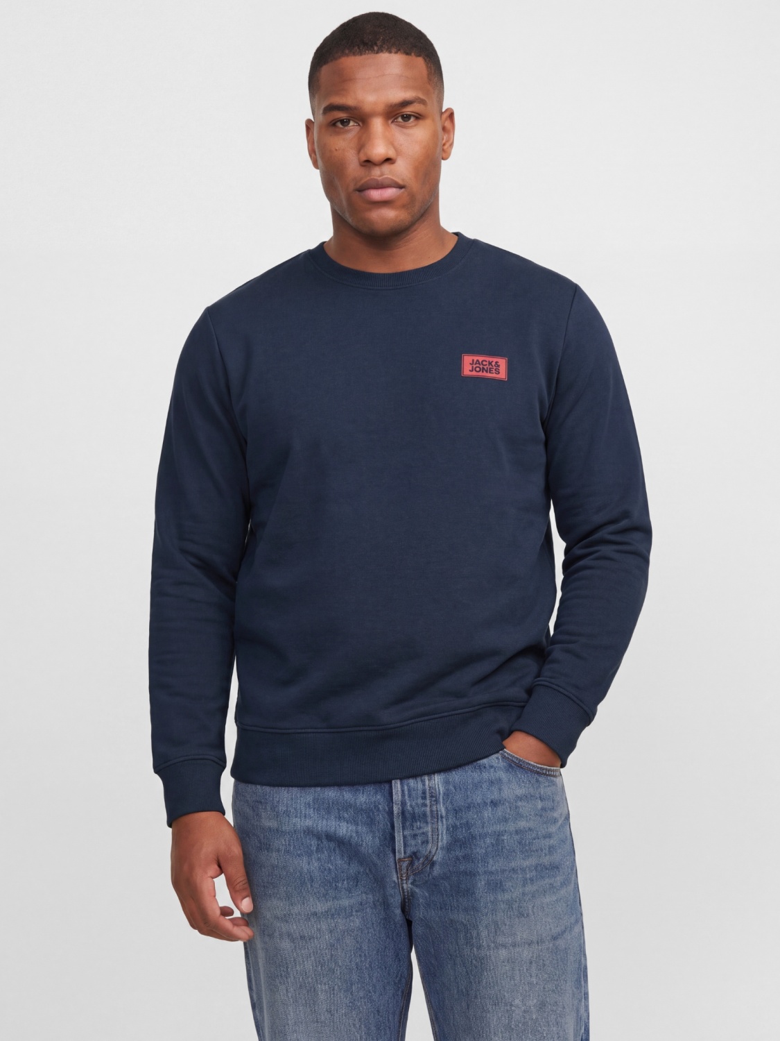 Jack & Jones Plus Bluza barbati big sizes, din amestec de bumbac, JJRUSH, Bleumarin inchis (SELECTATI MARIMEA: 5XL)