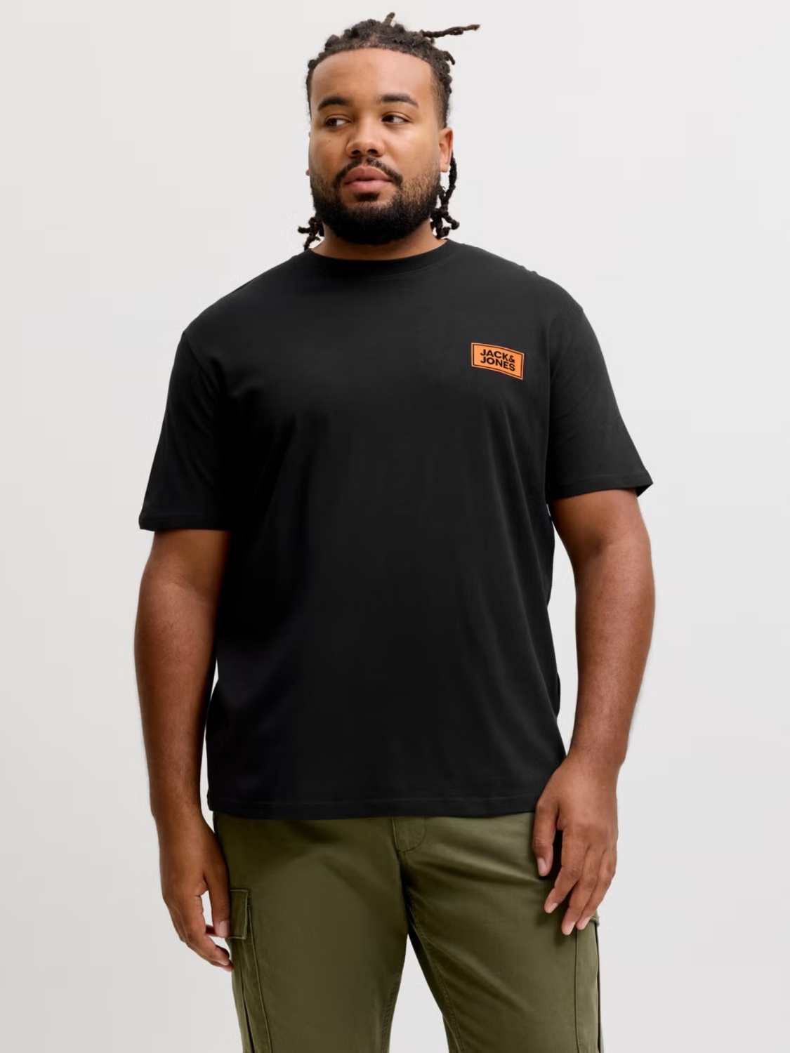 Jack & Jones Plus Tricou barbati big sizes, din bumbac, Regular fit, JJRUSH, Negru (SELECTATI MARIMEA: 7XL)