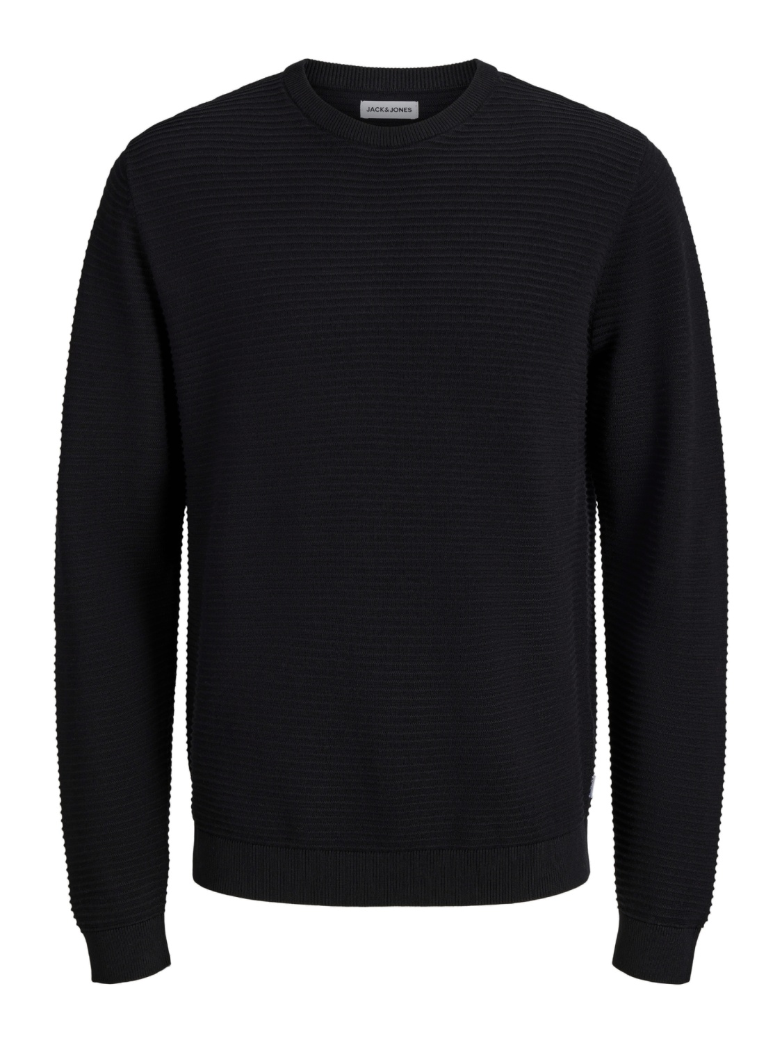 Jack & Jones Pulover barbati din bumbac organic, decolteu la baza gatului, Regular Fit, JJEBRODY, Negru (SELECTATI MARIMEA: 2XL)