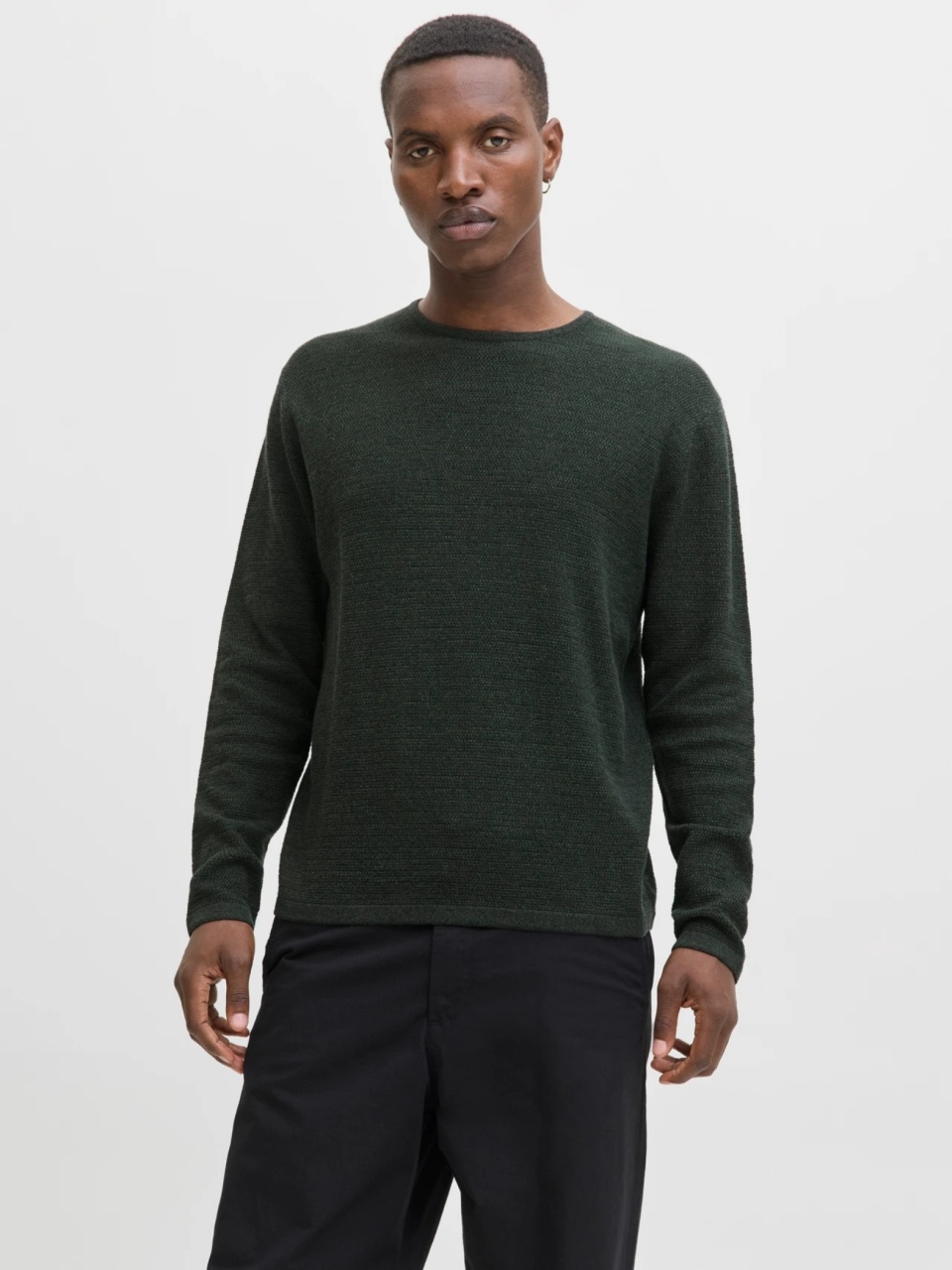 Jack & Jones Pulover tricotat barbati cu decolteu la baza gatului, Verde inchis (SELECTATI MARIMEA: S)