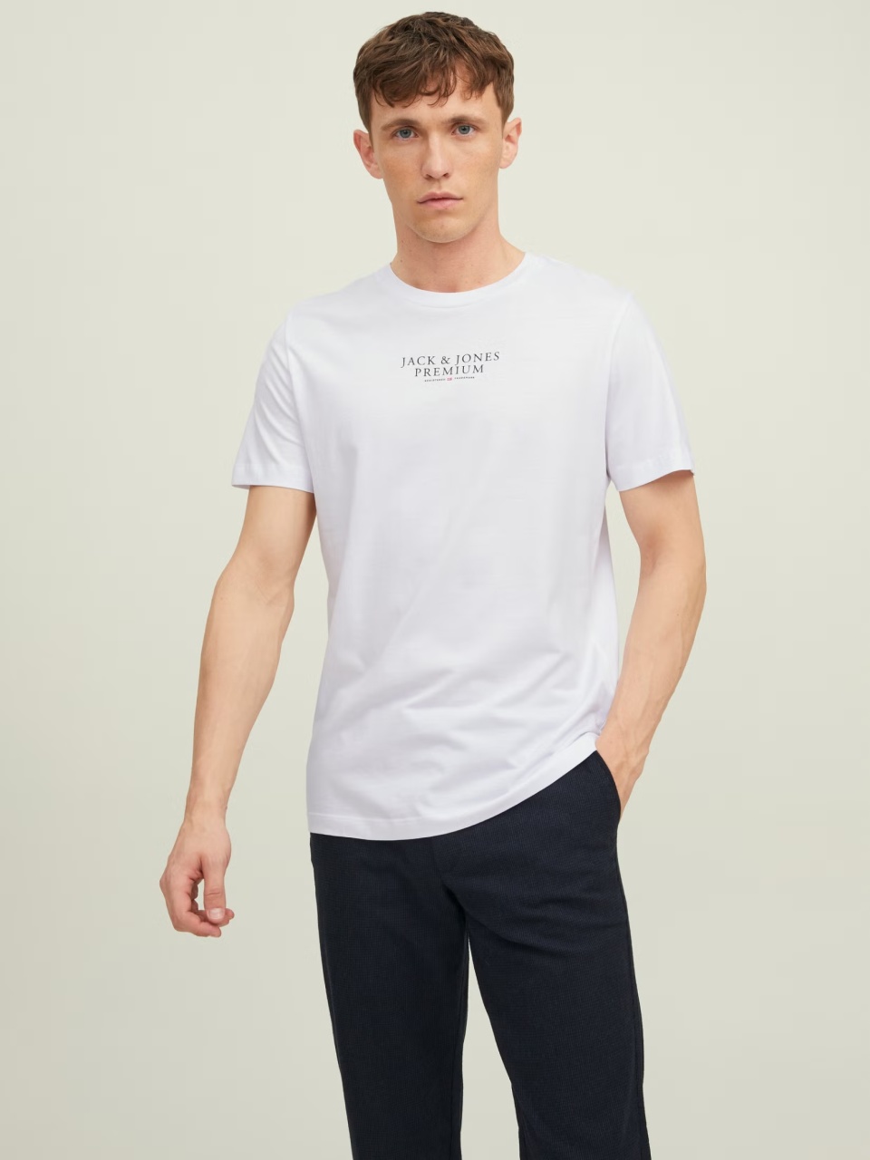 Jack & Jones Tricou barbati cu imprimeu text Jack & Jones Premium, Alb (SELECTATI MARIMEA: M)