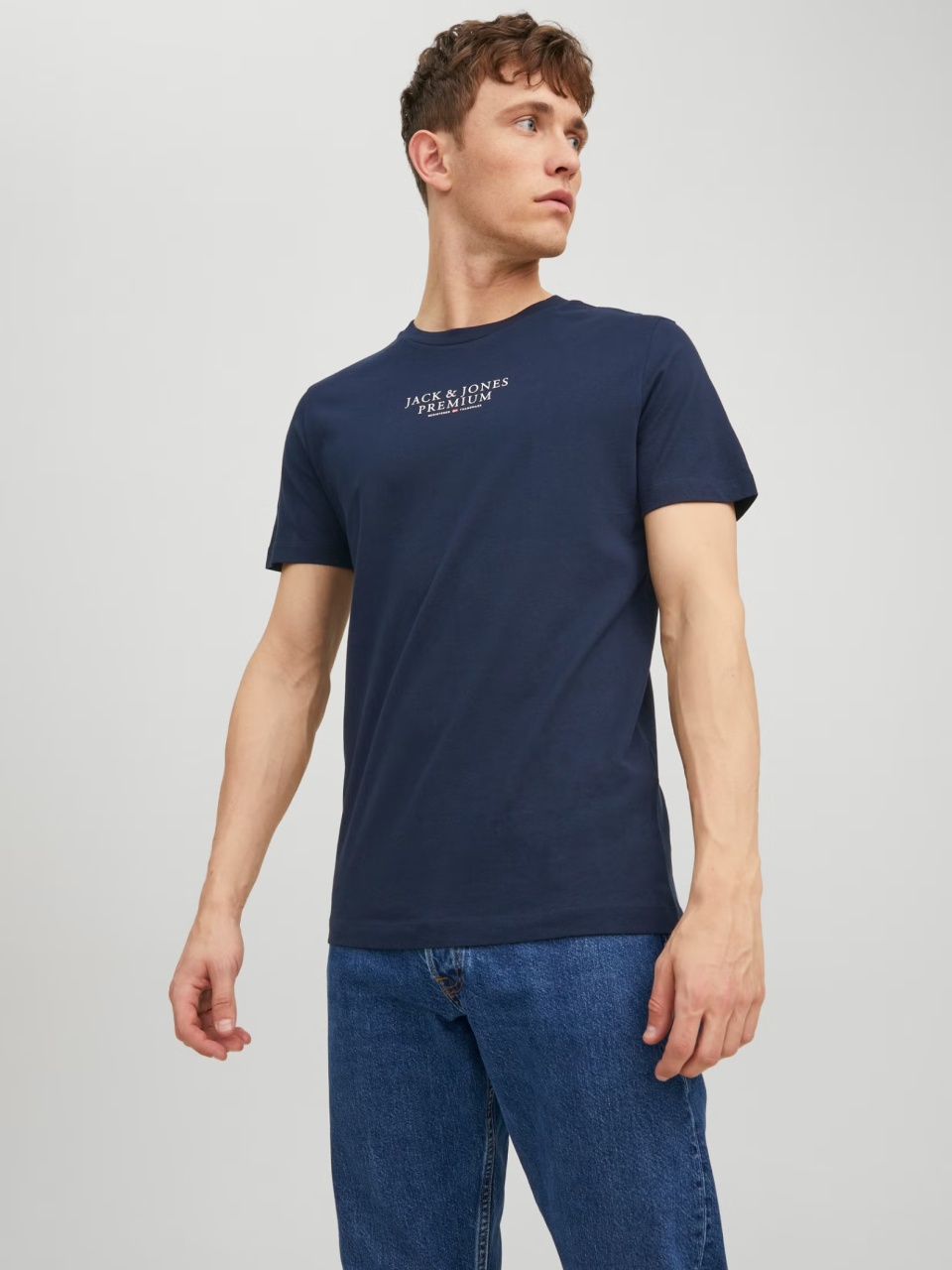 Jack & Jones Tricou barbati cu imprimeu text Jack & Jones Premium, Bleumarin inchis (SELECTATI MARIMEA: XL)