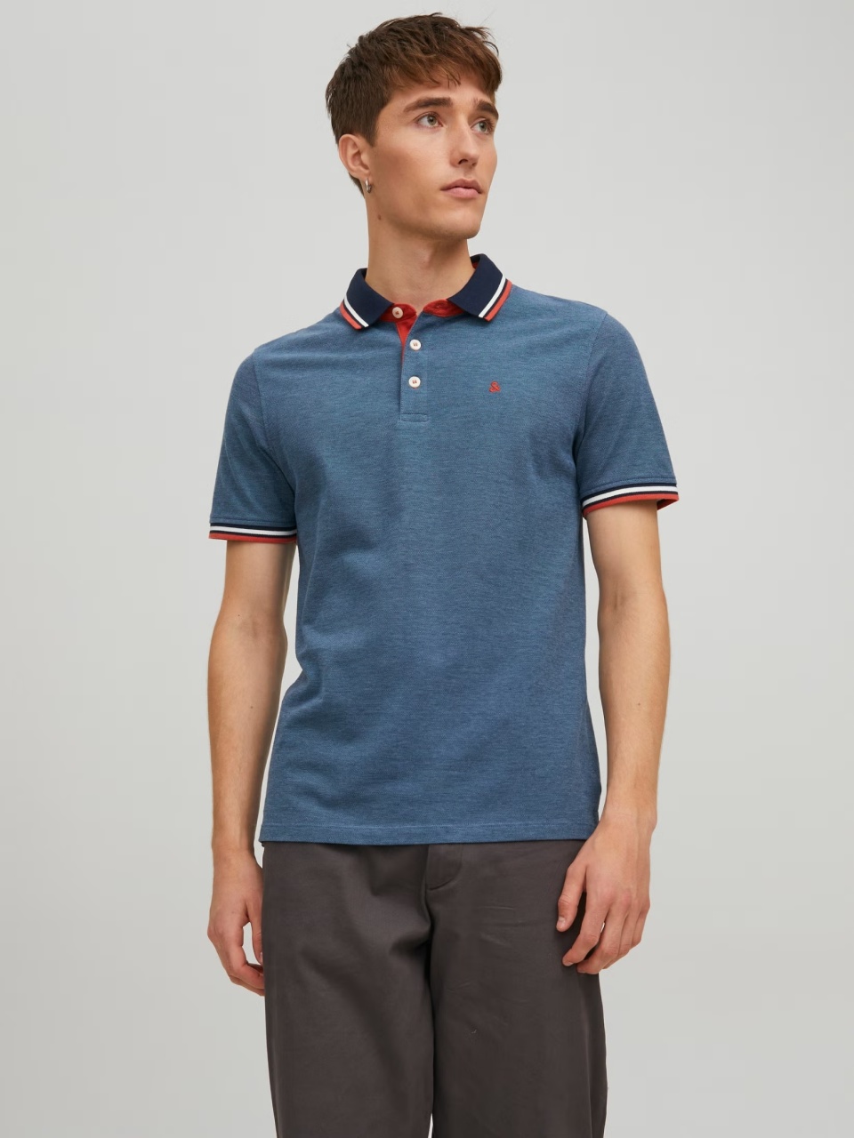 Jack & Jones Tricou polo barbati, Slim fit cu guler contrast, Albastru inchis (SELECTATI MARIMEA: S)