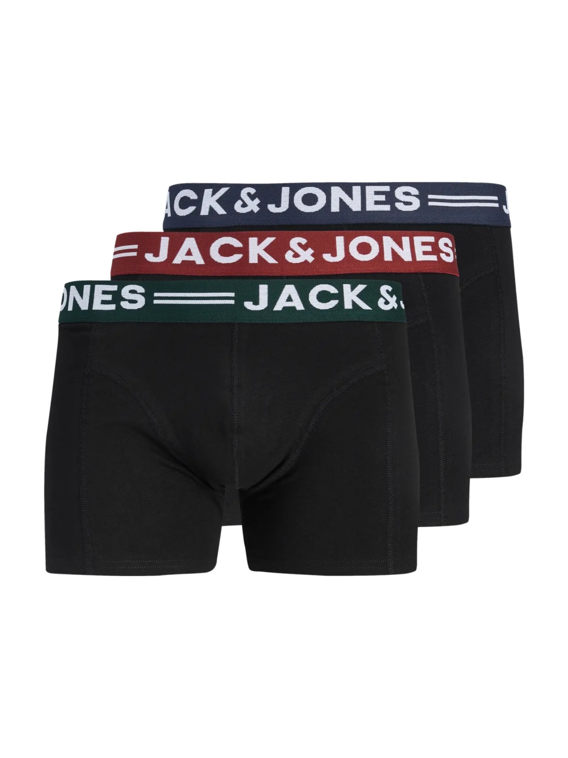 Jack & Jones Underwear barbati Set 3 perechi de boxeri, cu talie medie, SENSE, Negru (SELECTATI MARIMEA: 2XL)