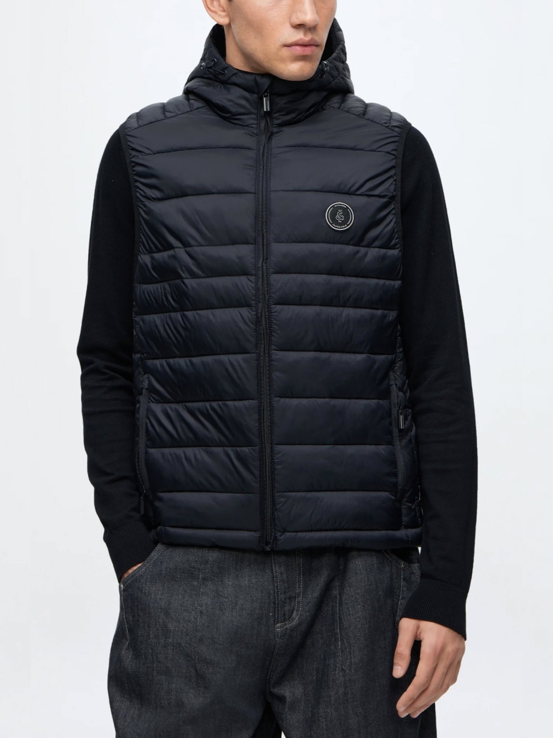 Jack & Jones Vesta barbati, cu gluga si fermoar, Regular fit, JJEKINGSLEY, Negru (SELECTATI MARIMEA: XL)