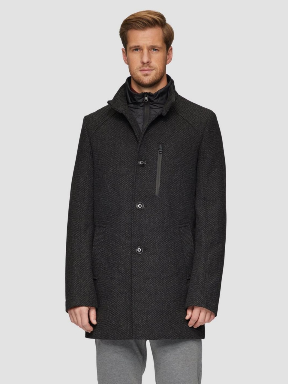 Palton barbati, cu dubla inchidere, 2 buzunare oblice, Regular fit, Negru (SELECTATI MARIMEA: 46)