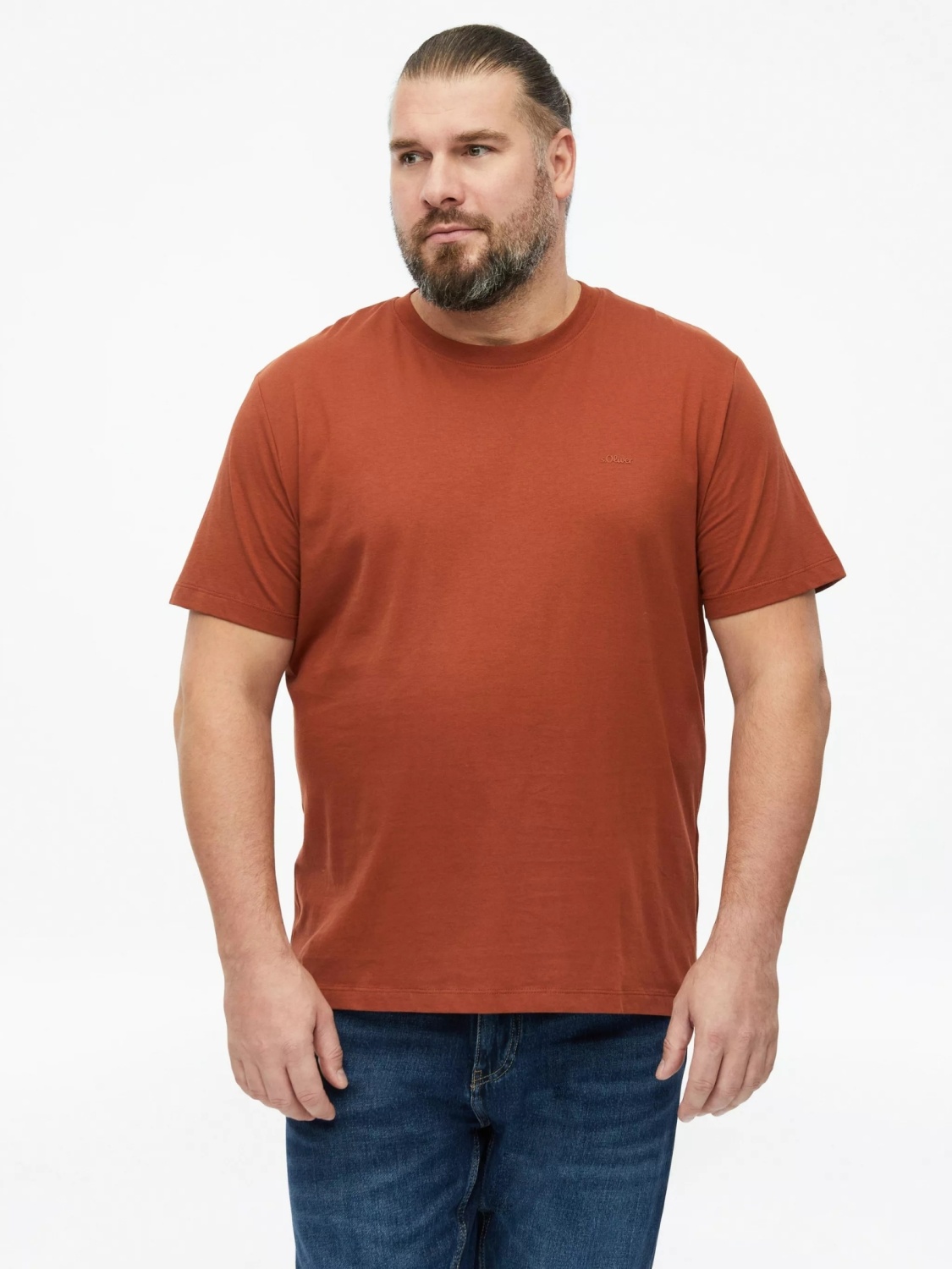 s.Oliver Big Sizes Tricou cu decolteu la baza gatului, barbati big sizes, din bumbac, Regular fit, Maro (SELECTATI MARIMEA: 2XL)