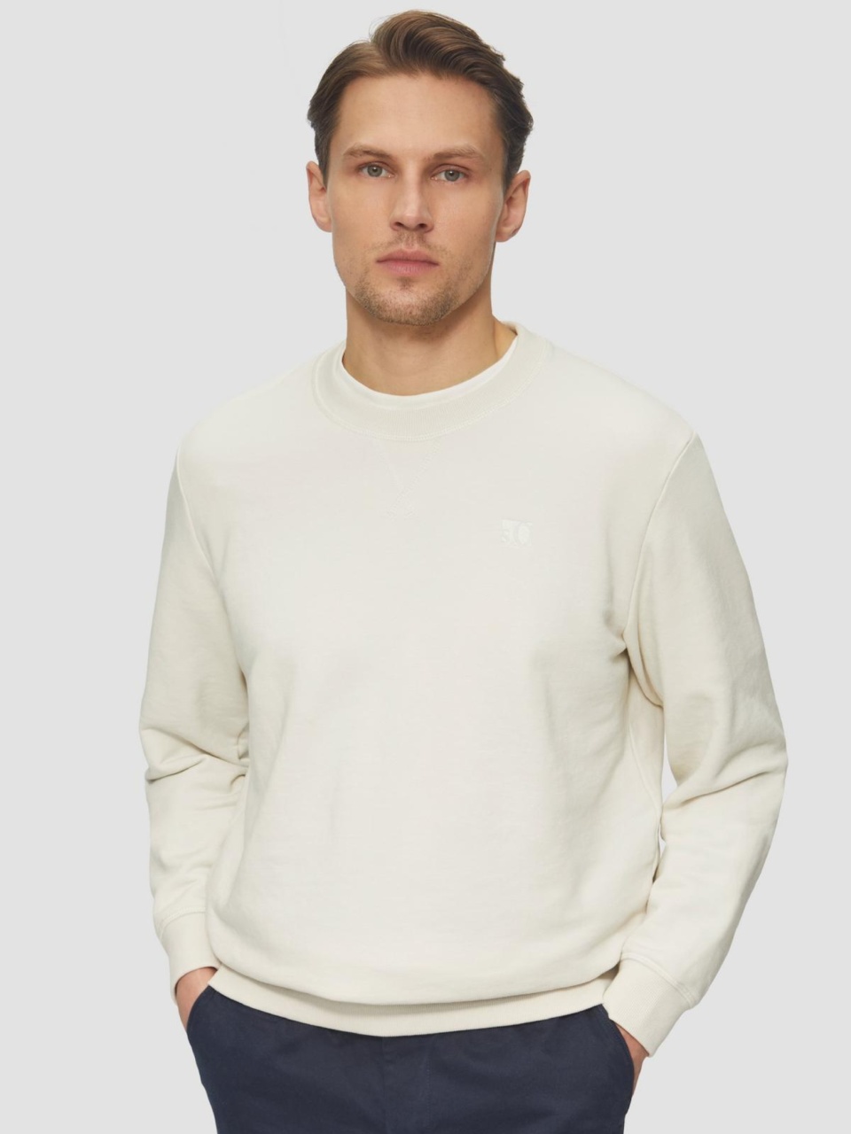 s.Oliver Bluza simpla barbati din amestec de bumbac si viscoza, Regular fit, Crem (SELECTATI MARIMEA: 2XL)