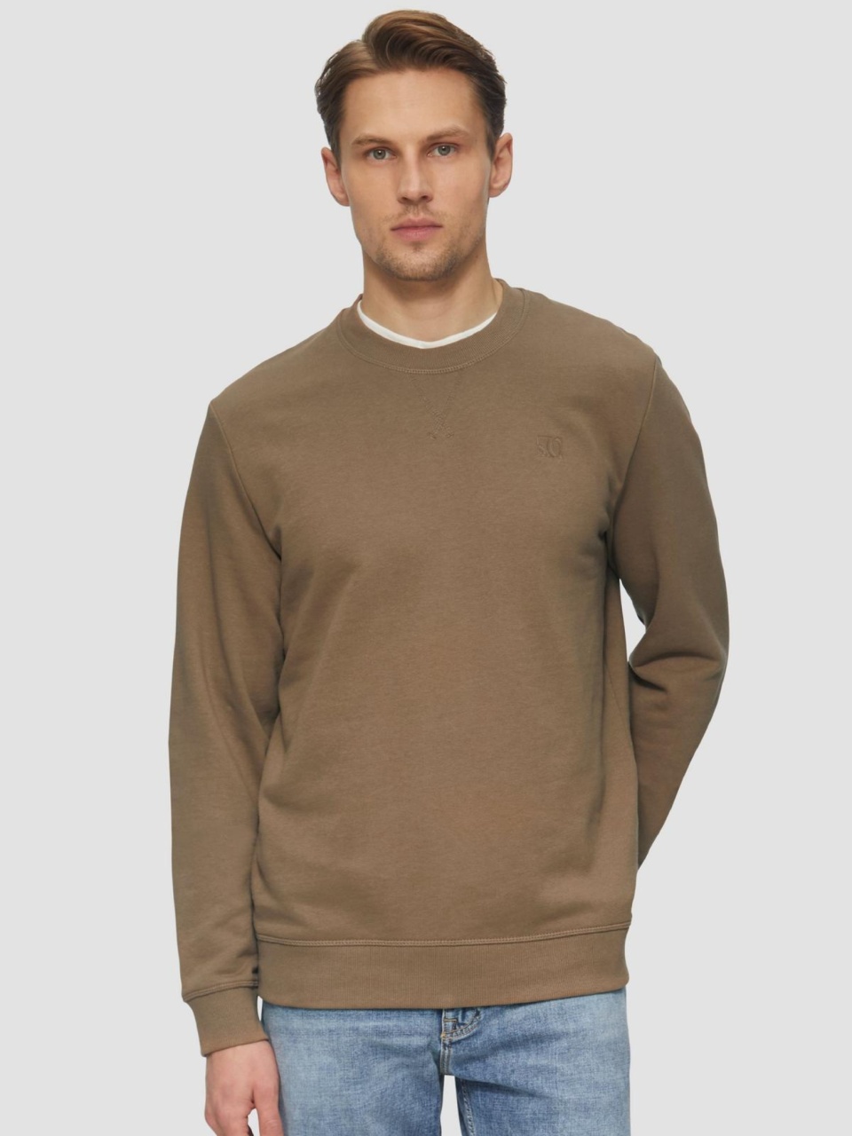 s.Oliver Bluza simpla barbati din amestec de bumbac si viscoza, Regular fit, Maro (SELECTATI MARIMEA: 2XL)