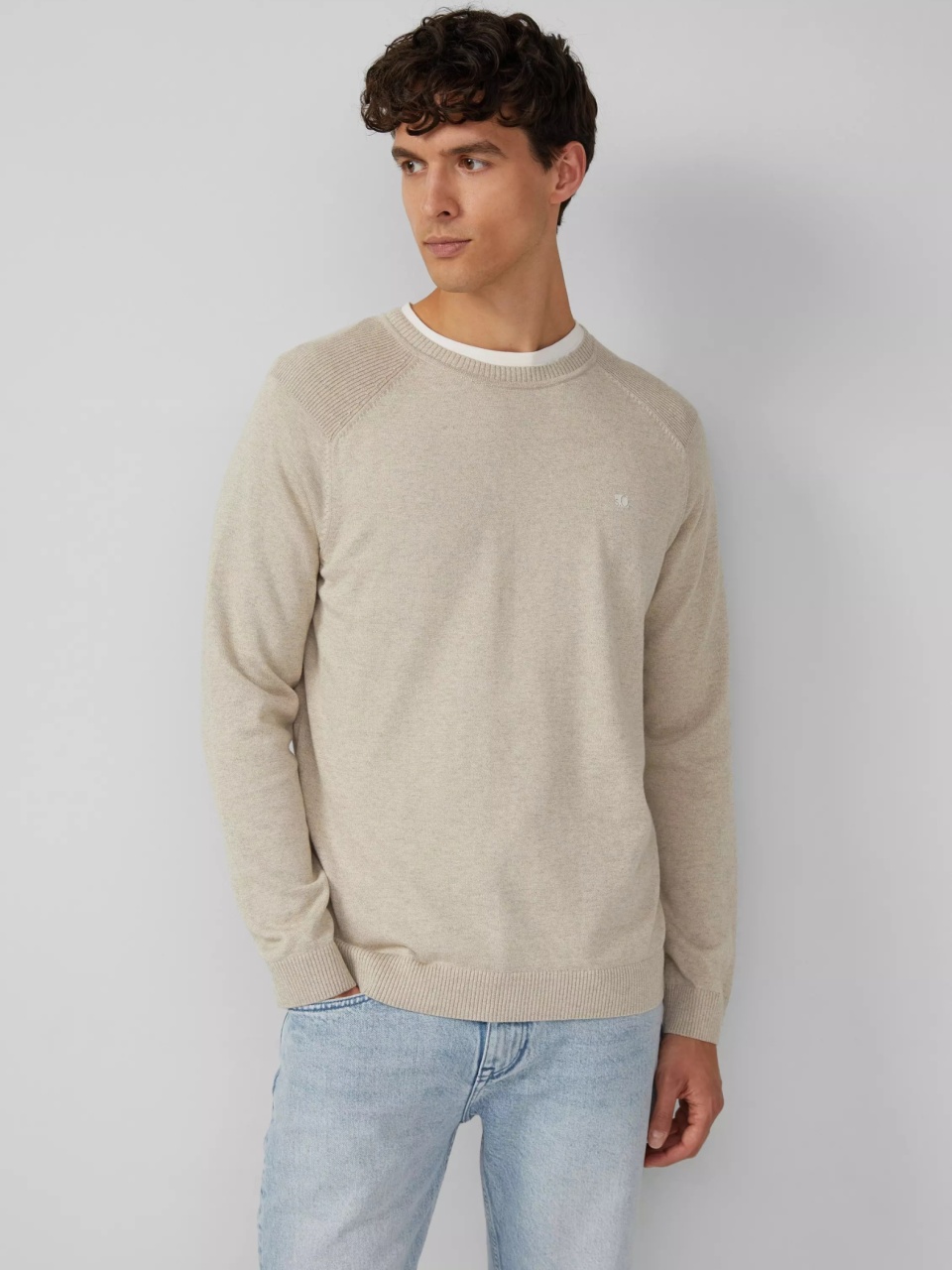 s.Oliver Pulover tricotat barbati cu guler rotund si maneci raglan, Crem (SELECTATI MARIMEA: 2XL)