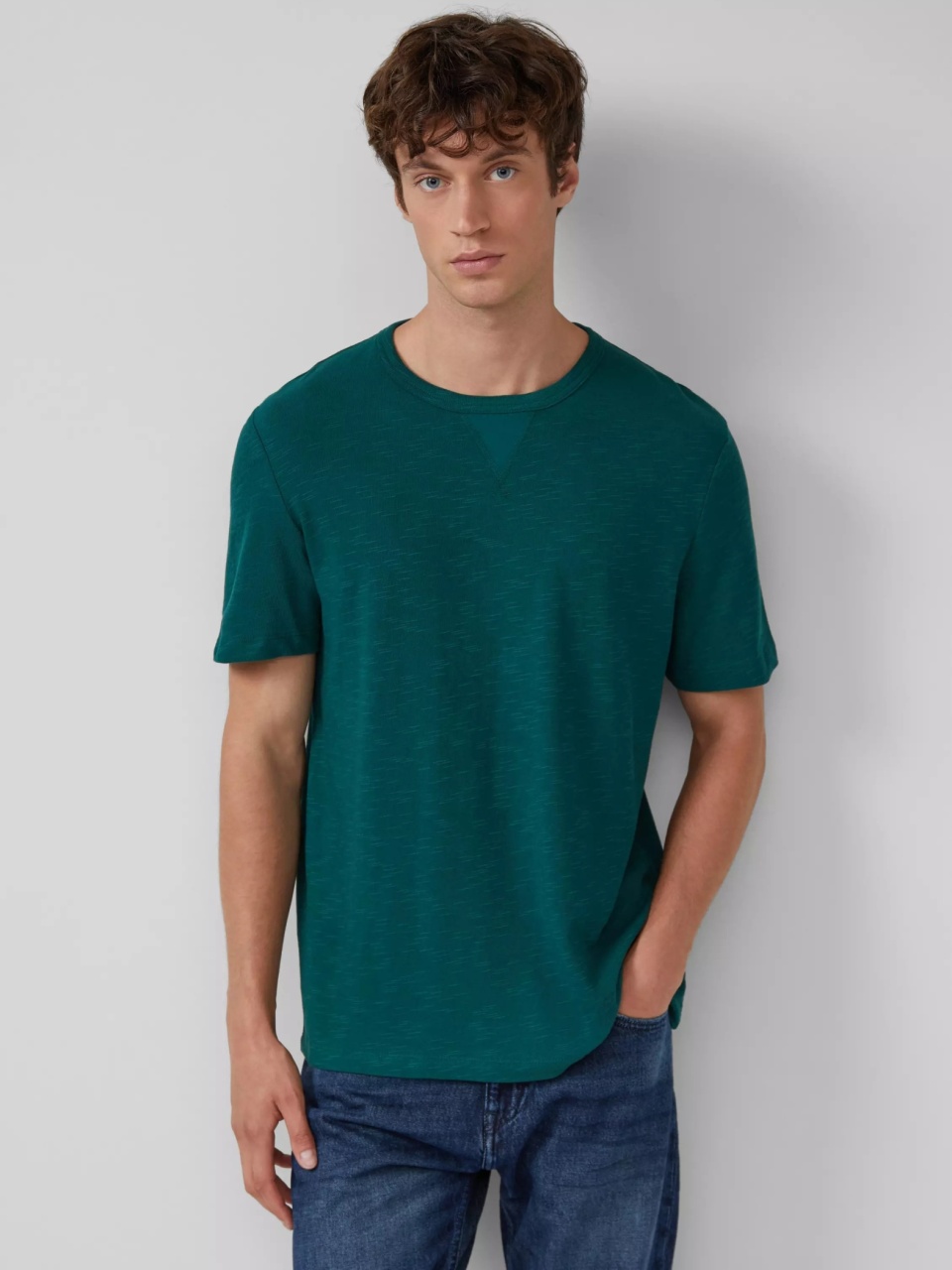 s.Oliver Tricou barbati cu structura din fire, decolteu la baza gatului, Verde inchis (SELECTATI MARIMEA: S)