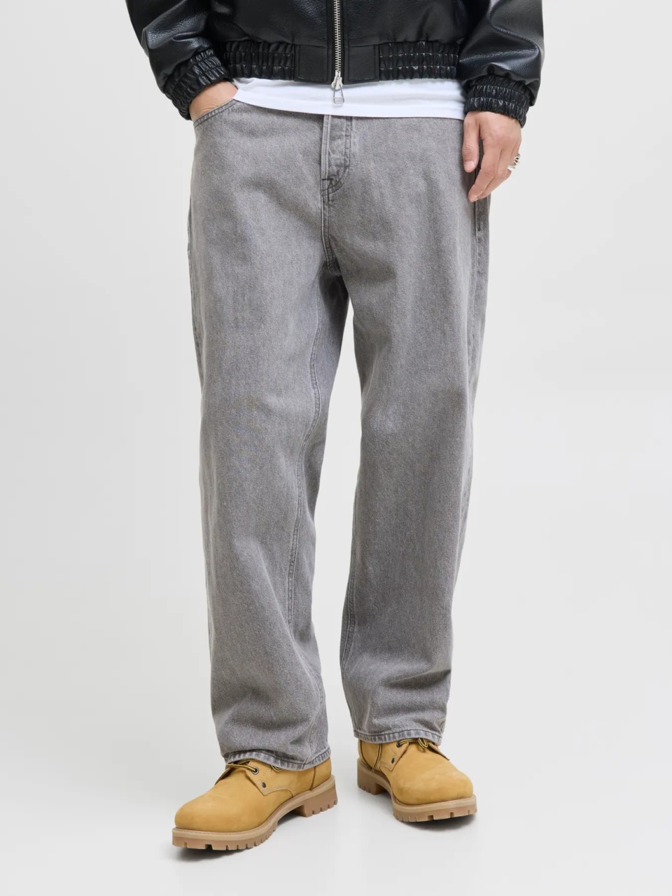 Jack & Jones Blugi barbati ALEX, cu talie inalta si croiala Baggy fit, Gri (SELECTATI MARIMEA: 33, SELECTATI LUNGIMEA: 32)