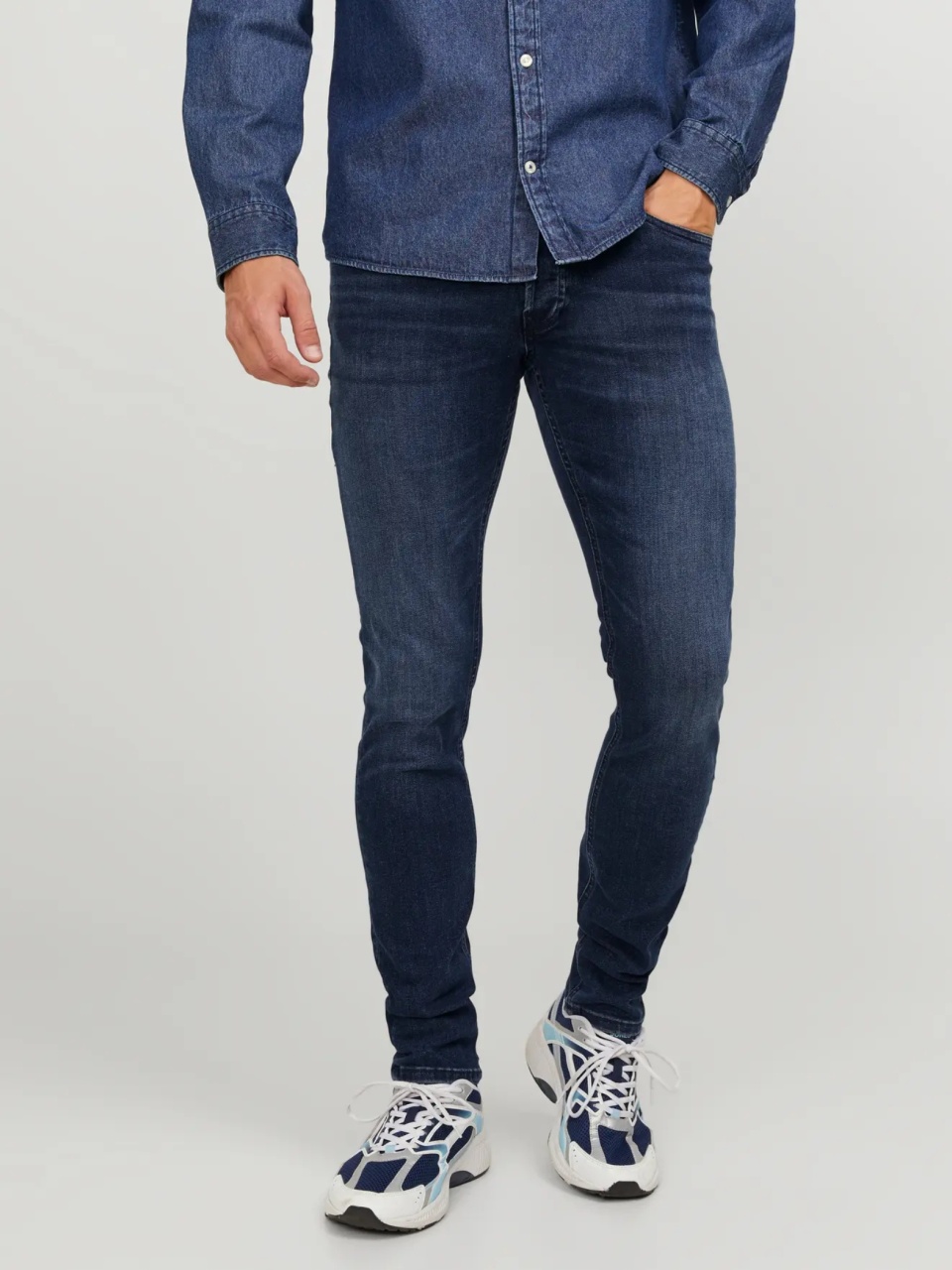 Jack & Jones Blugi barbati Glenn, cu talie joasa si croiala Slim fit, Albastru inchis (SELECTATI MARIMEA: 33, SELECTATI LUNGIMEA: 32)