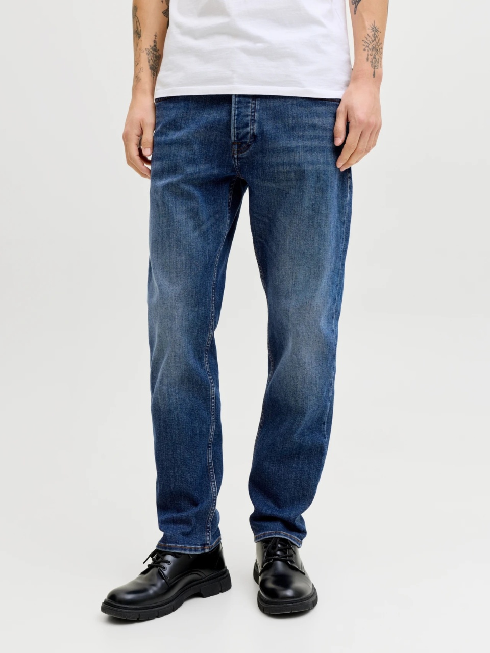 Jack & Jones Blugi barbati, Mike, cu talie medie si croiala Conica, Albastru inchis (SELECTATI MARIMEA: 38, SELECTATI LUNGIMEA: 32)