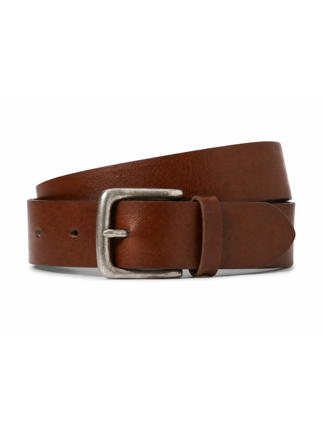 Jack & Jones Curea barbati, din piele naturala de bivol, catarama cu stift, Maro inchis (SELECTATI MARIMEA: 100 cm)