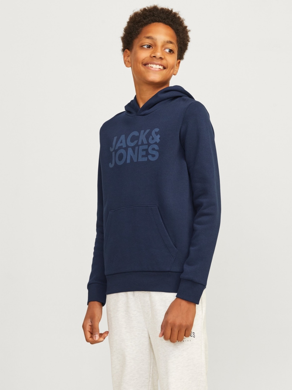 Jack & Jones Hanorac baieti, Regular Fit cu buzunar tip marsupiu si imprimeu cu logo, Bleumarin inchis (SELECTATI MARIMEA: 176 cm)