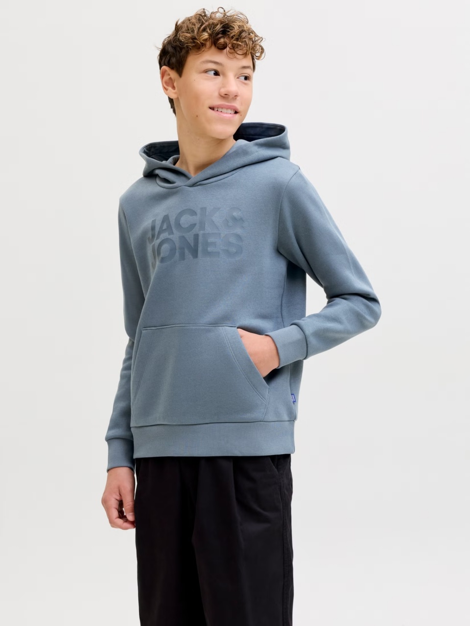 Jack & Jones Hanorac baieti, Regular Fit cu buzunar tip marsupiu si imprimeu cu logo, Albastru (SELECTATI MARIMEA: 176 cm)