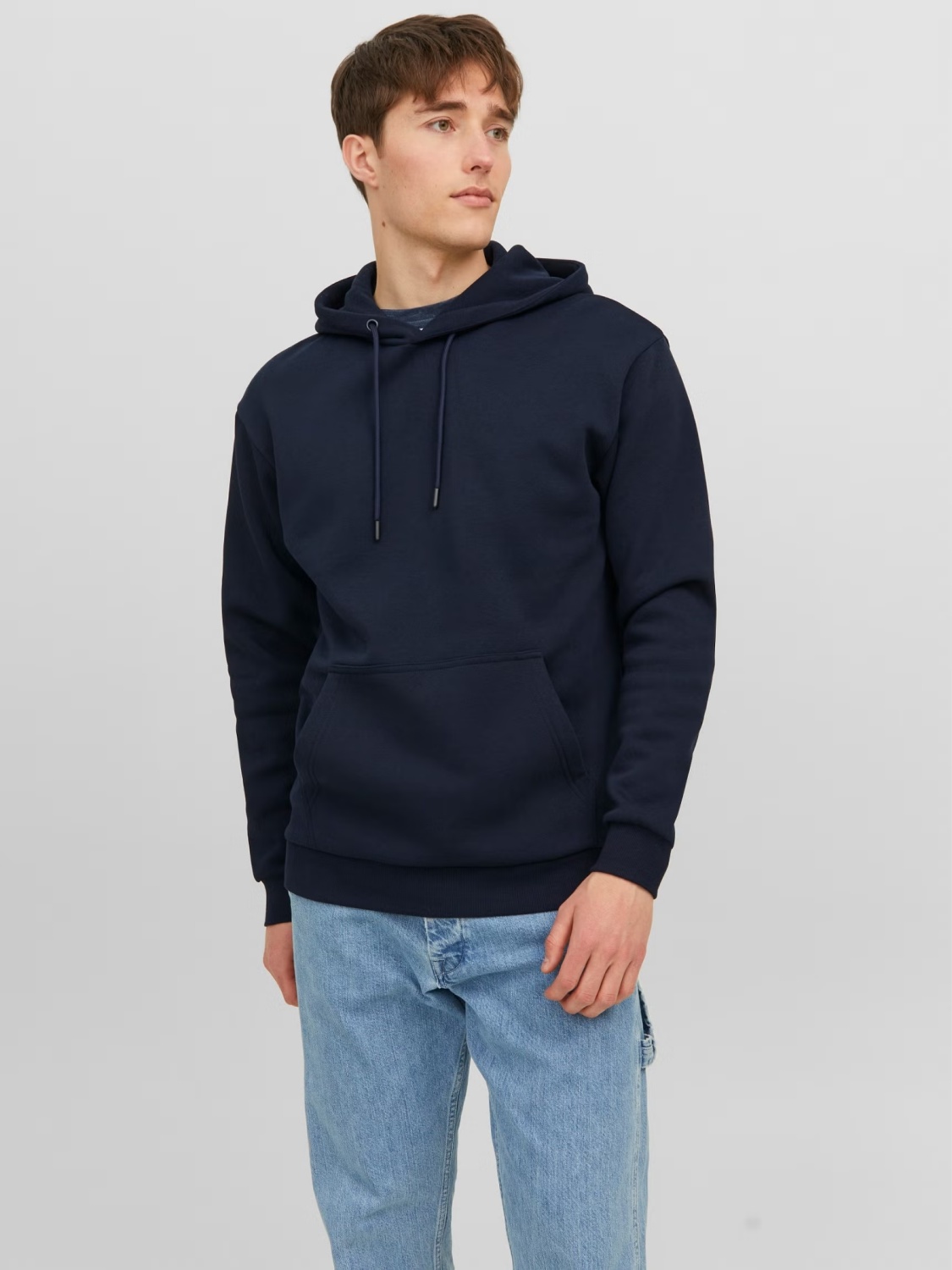 Jack & Jones Hanorac barbati, cu buzunar tip marsupiu, Relaxed Fit, JJEBRADLEY, Bleumarin inchis (SELECTATI MARIMEA: S)