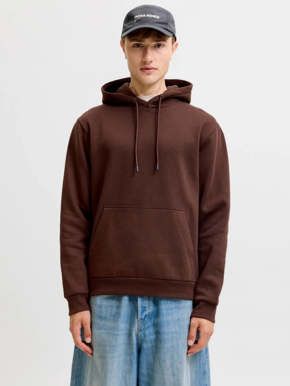 Jack & Jones Hanorac barbati, cu buzunar tip marsupiu, Relaxed Fit, JJEBRADLEY, Visiniu (SELECTATI MARIMEA: L)