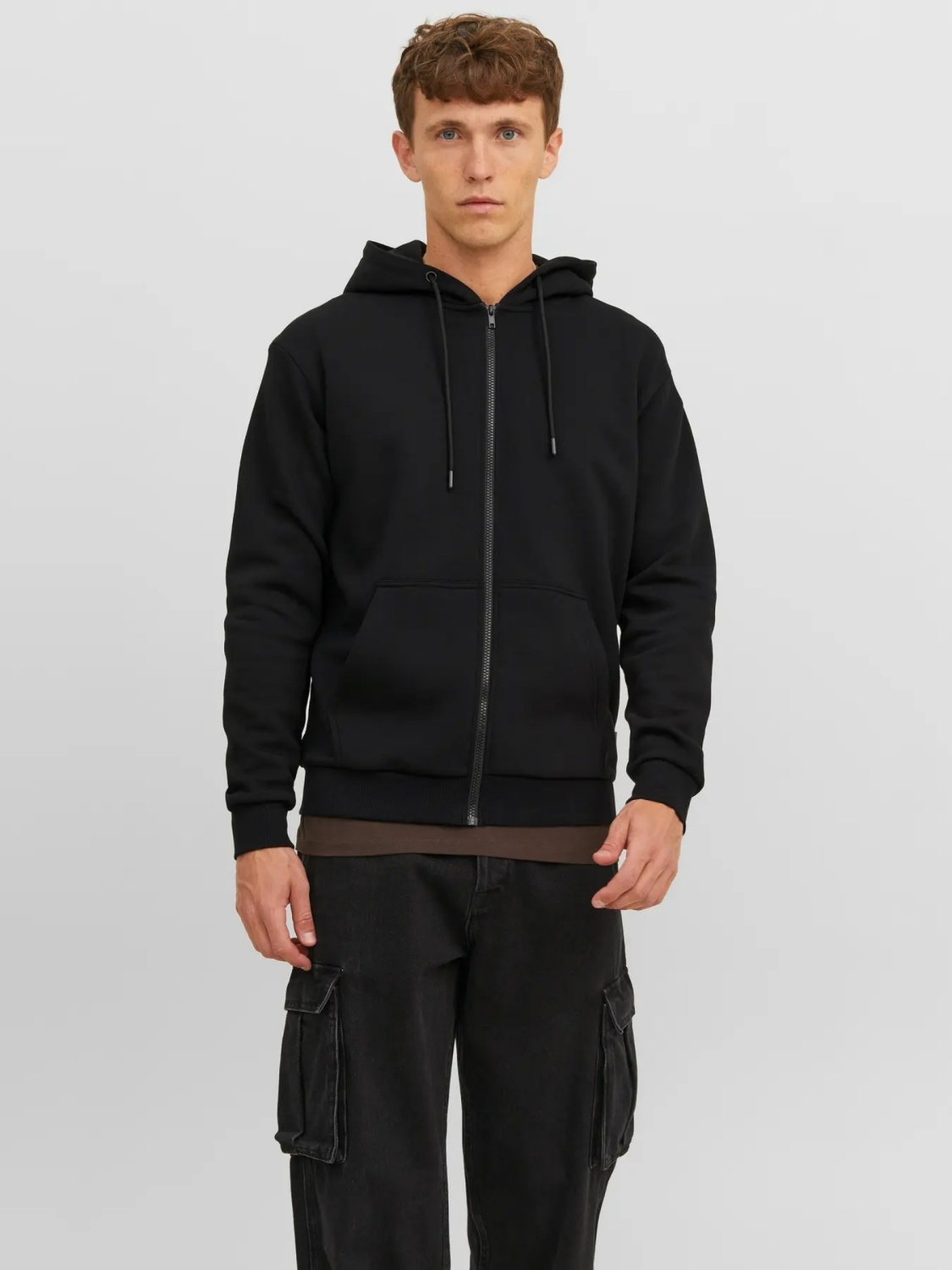 Jack & Jones Hanorac barbati, cu fermoar si gluga, Regular fit, JJEBRADLEY, Negru (SELECTATI MARIMEA: M)