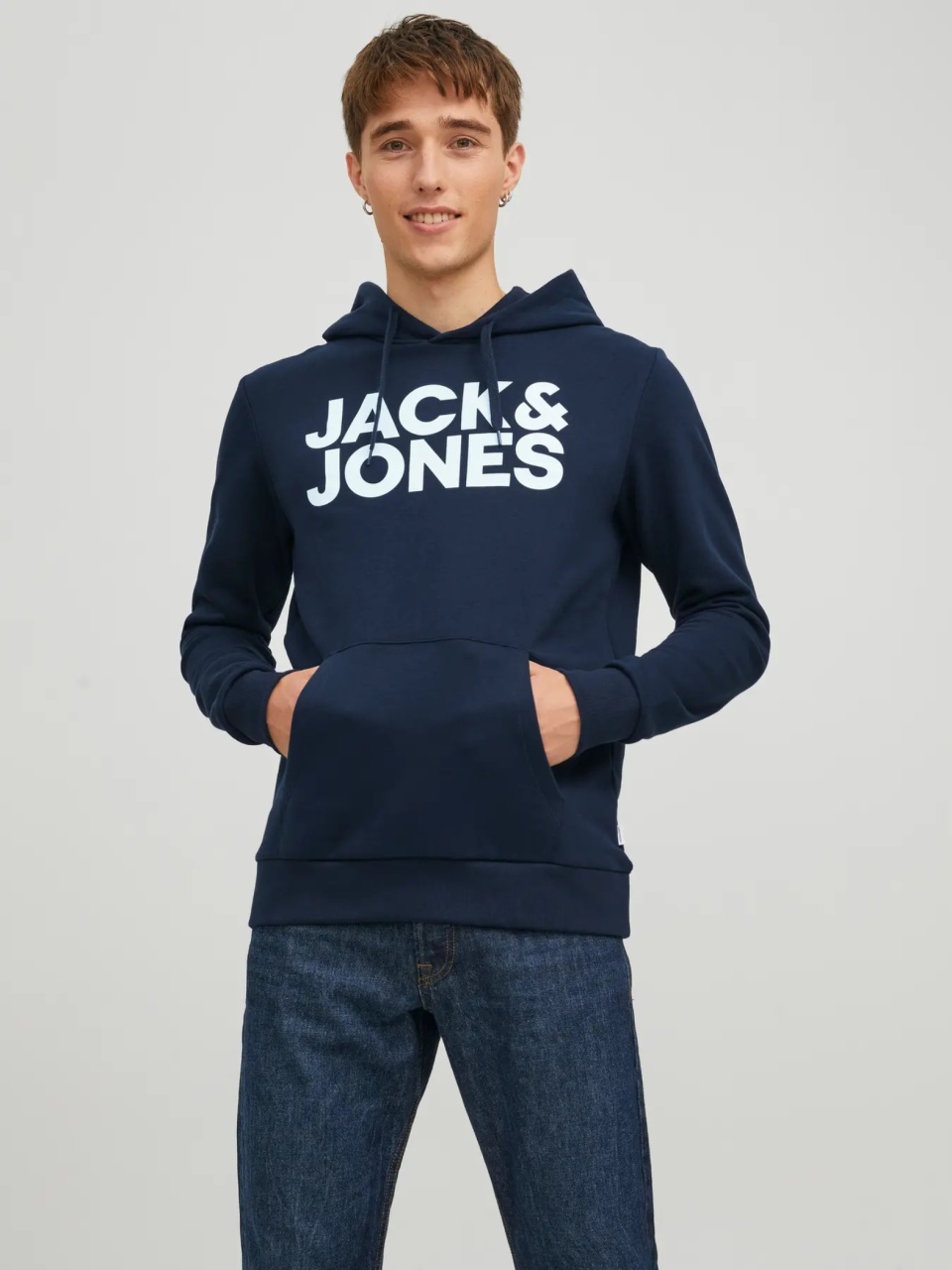 Jack & Jones Hanorac barbati fara fermoar, imprimeu cu logo, JJECORP, Bleumarin inchis (SELECTATI MARIMEA: M)