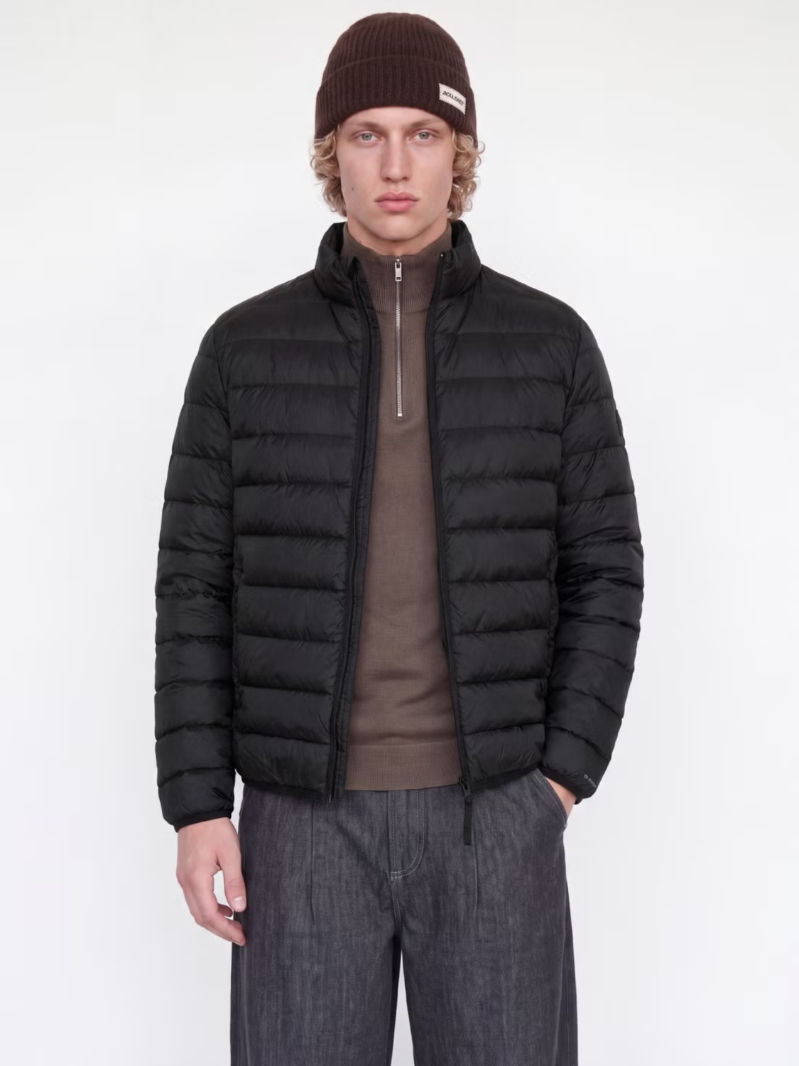 Jack & Jones Jacheta barbati, PUFFER, cu puf de rata, Regular fit, JJEBERG, Negru (SELECTATI MARIMEA: M)